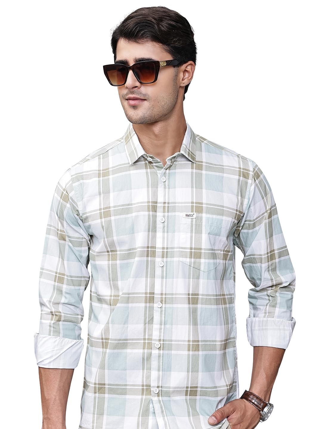Majestic Man Green Oak Checked Cotton Shirt for Men