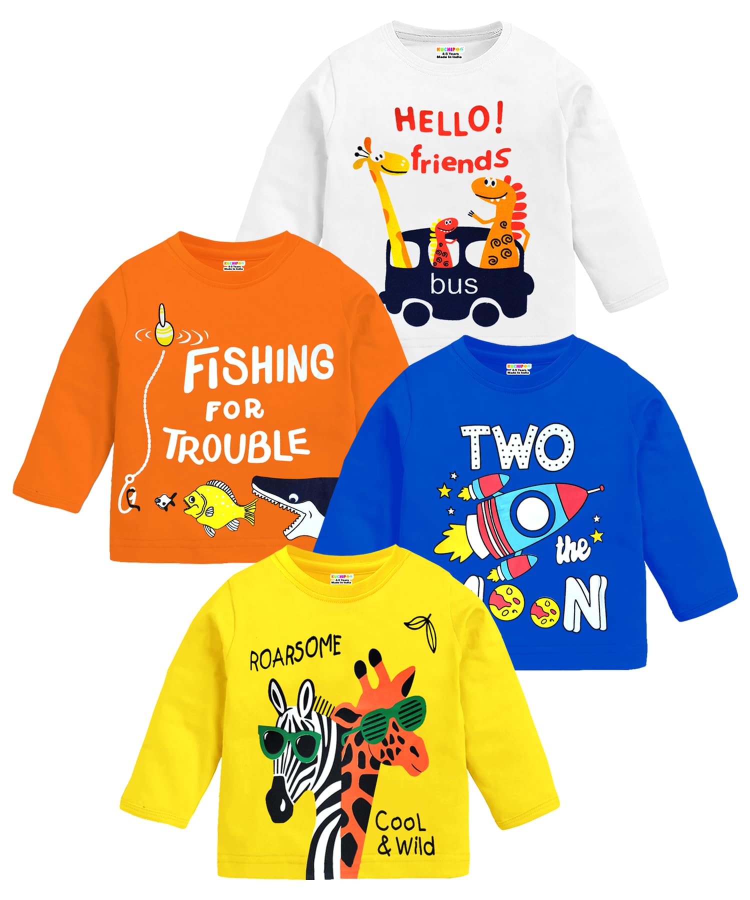 Kuchipoo Boys Cotton T-Shirts Multi-Colored