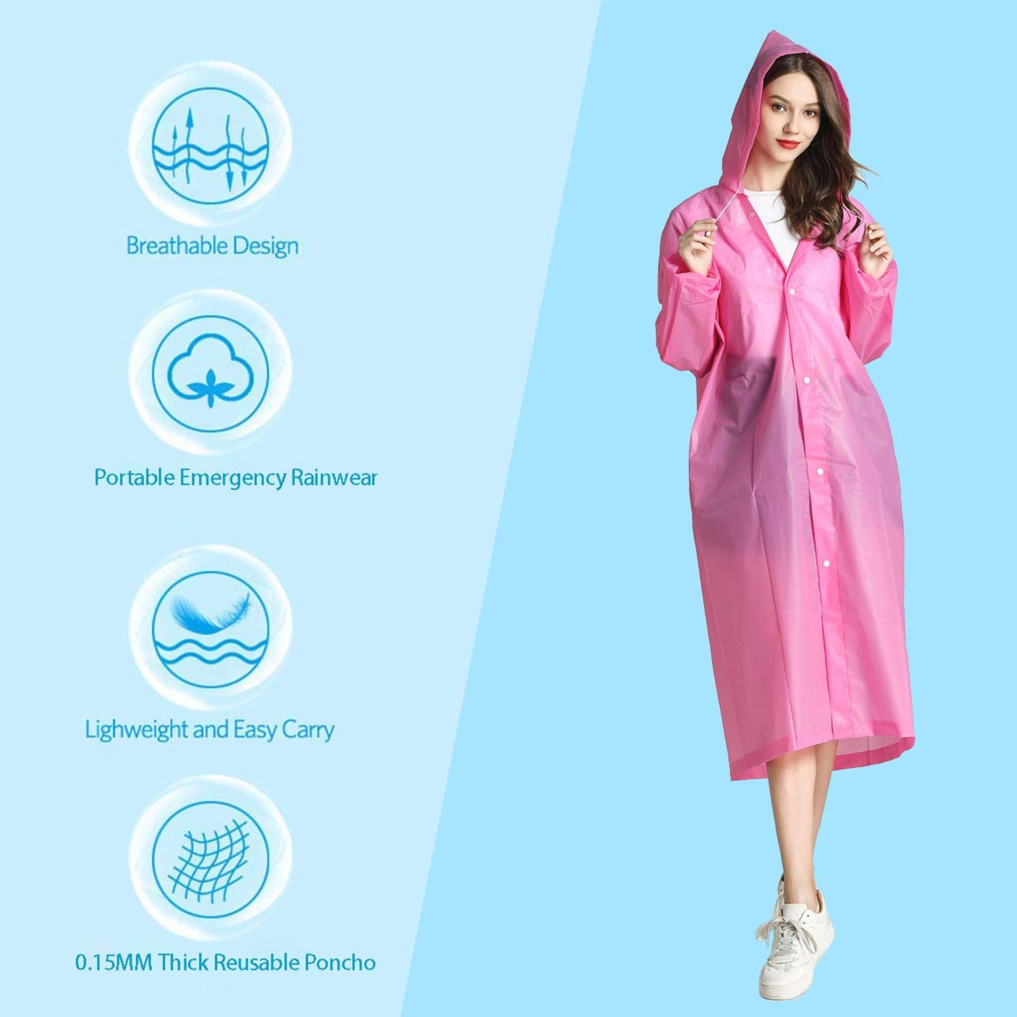 homepixi Pink Reusable Raincoat Poncho for Men & Women - Image 3