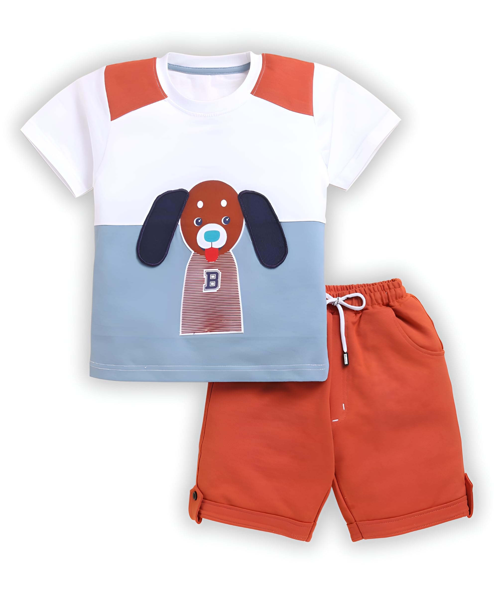Toonyport Kids Dog Print Tee & Shorts Set - White & Orange
