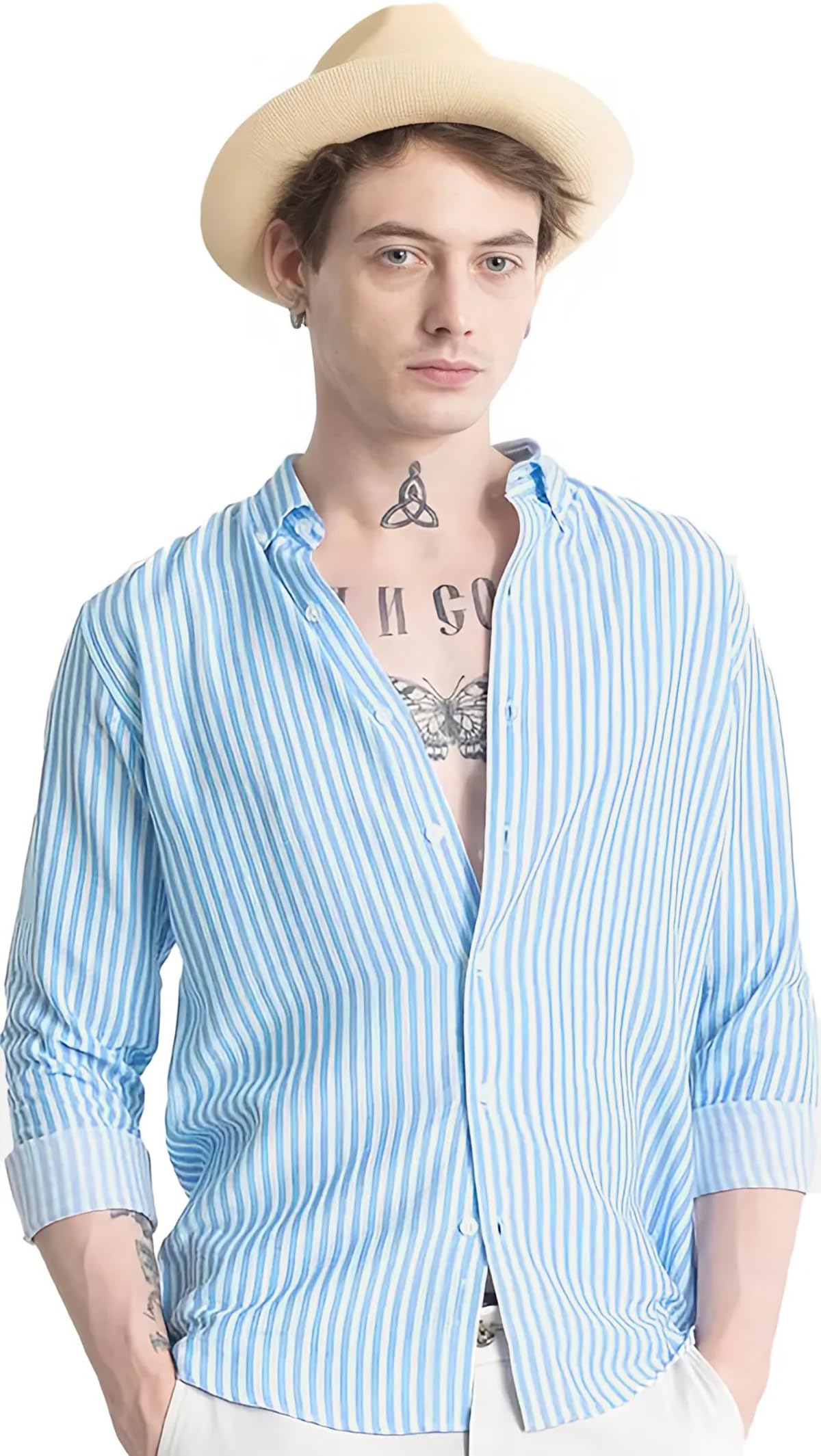 U TURN Men Cotton Casual Shirt - SkyBlue White