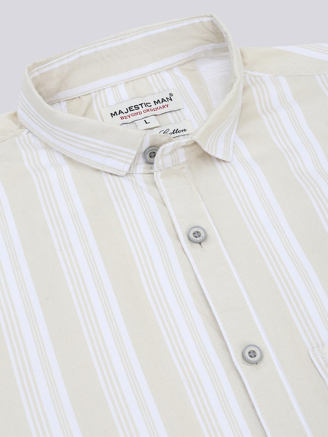 Majestic Man Classic Slim Fit Striped Cotton Shirt - Lemon - Image 5