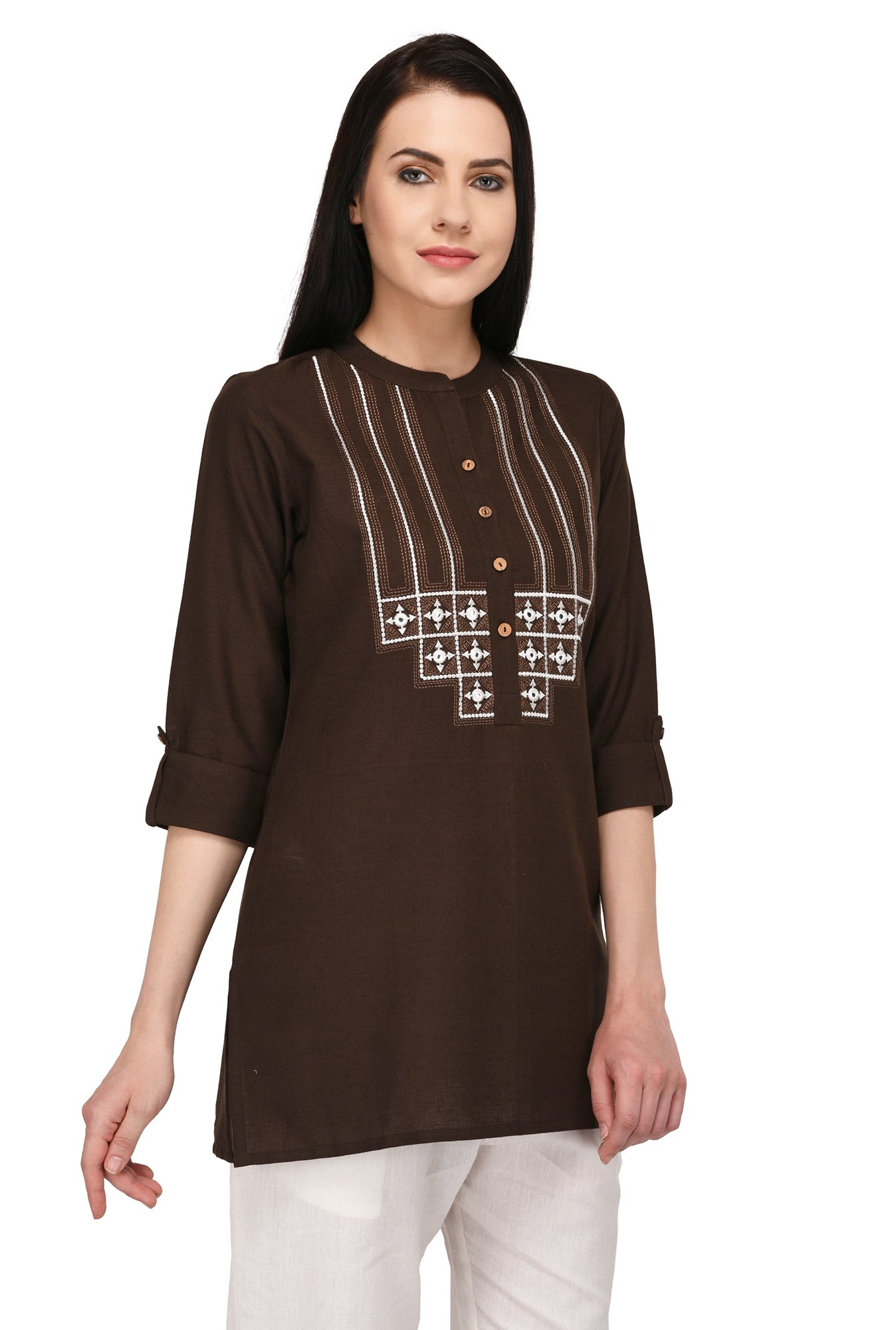 Pistaa Brown Cotton Kurti for Women - Image 2