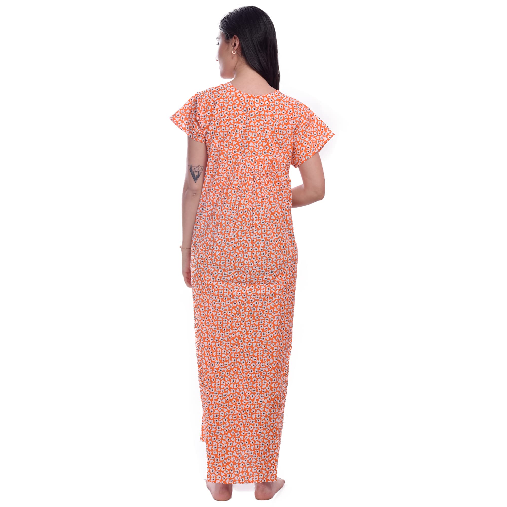 CIERGE Women's Cotton Lace Nighty - Orange & Blue - Image 2