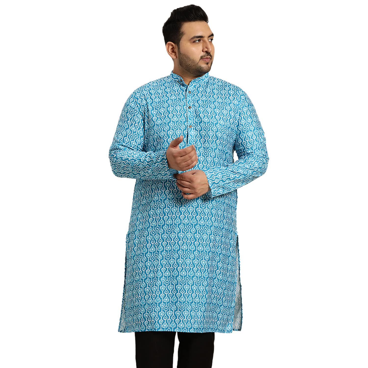 SOJANYA Men's Cotton Kurta - Turquoise Blue