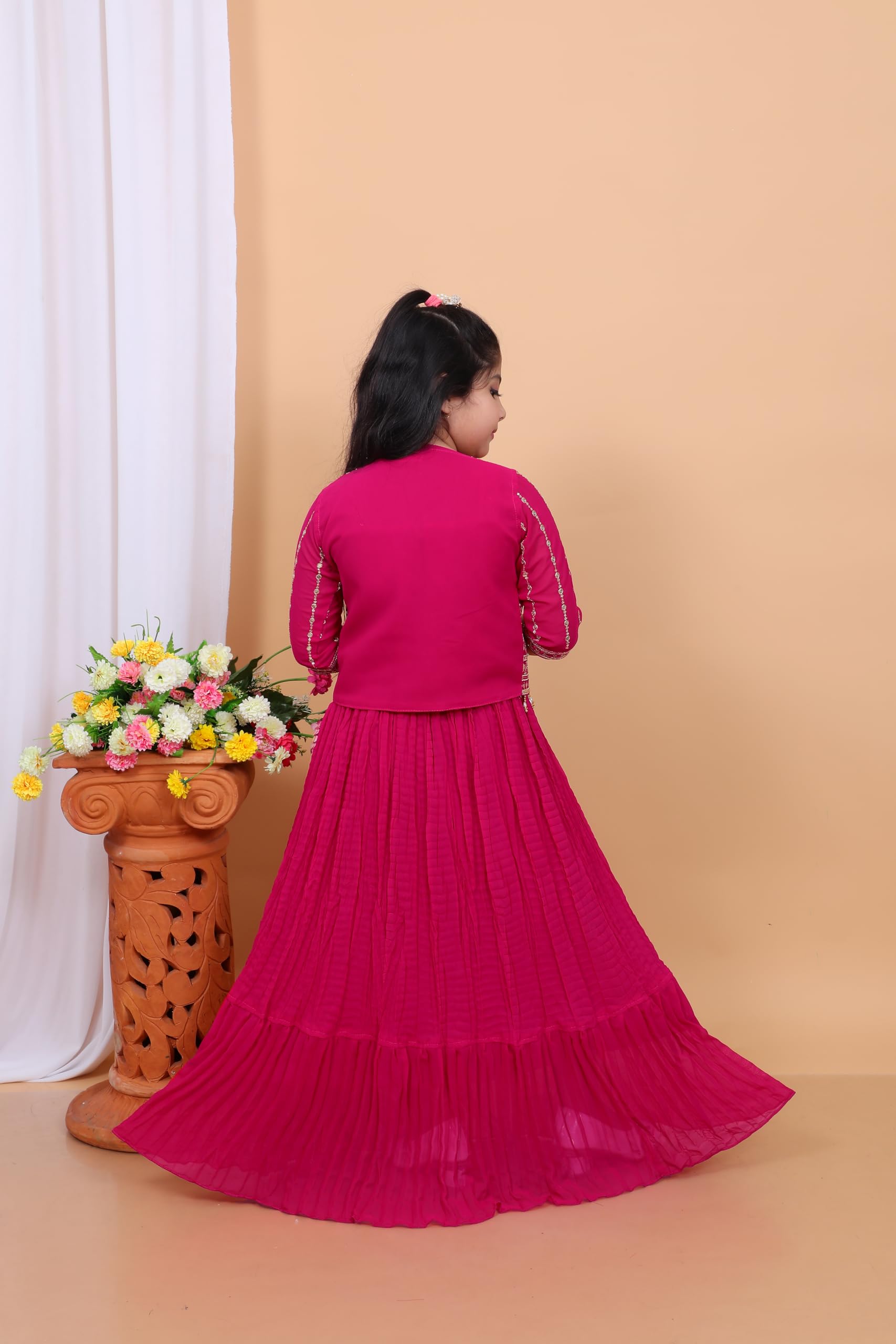 Magenta Kids Lehenga with Mirror Work - Image 4