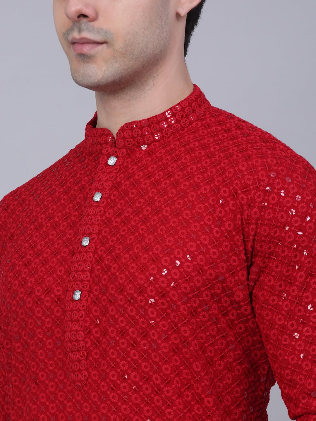 Jompers Men's Maroon Chikankari Kurta - Image 5