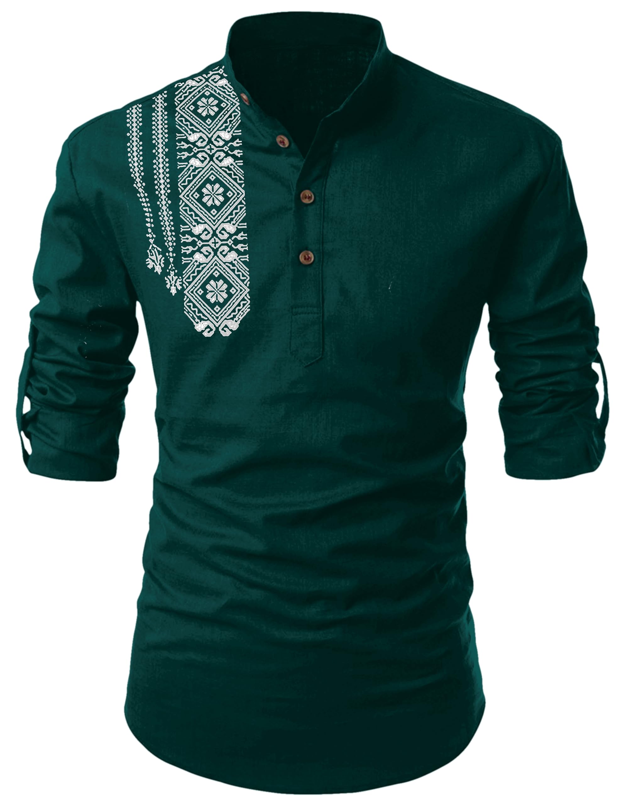 FOLGEN Men's Solid Cotton Kurta - Image 2