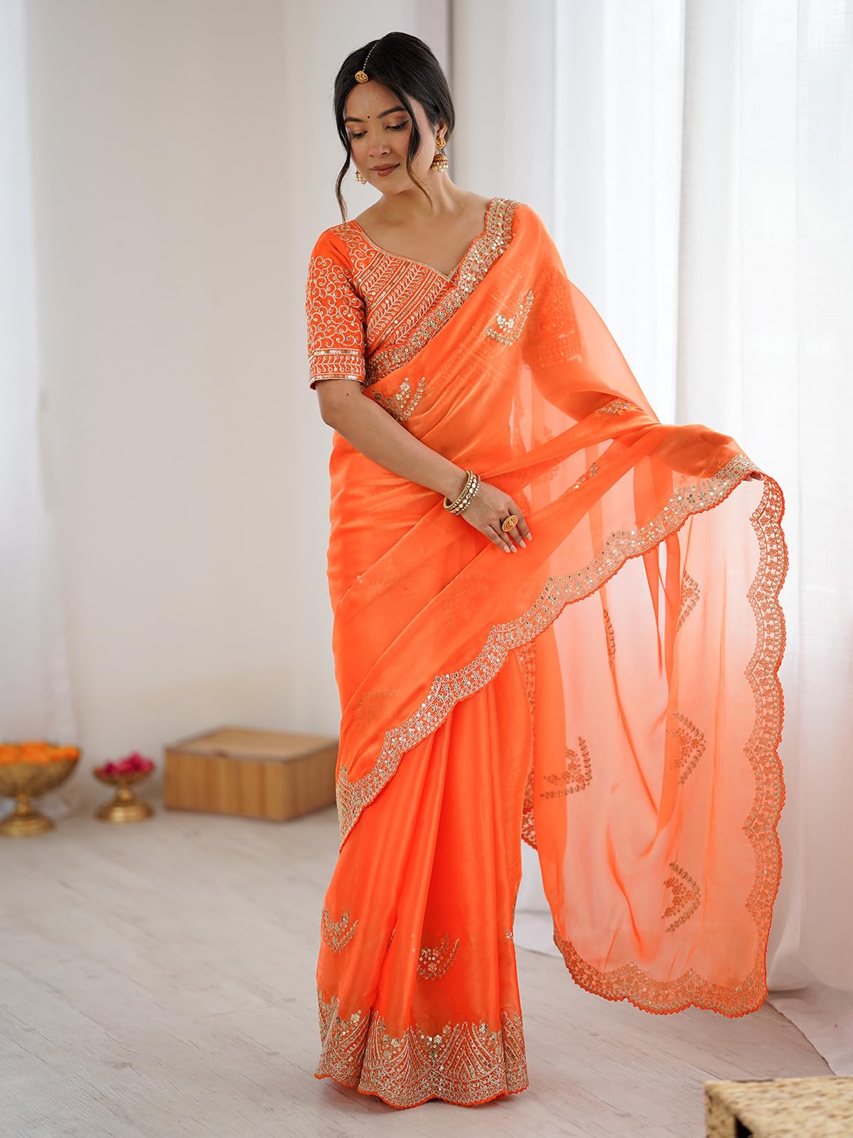 Satrani Women's Silk Saree with Sequins Embroidery - Image 4