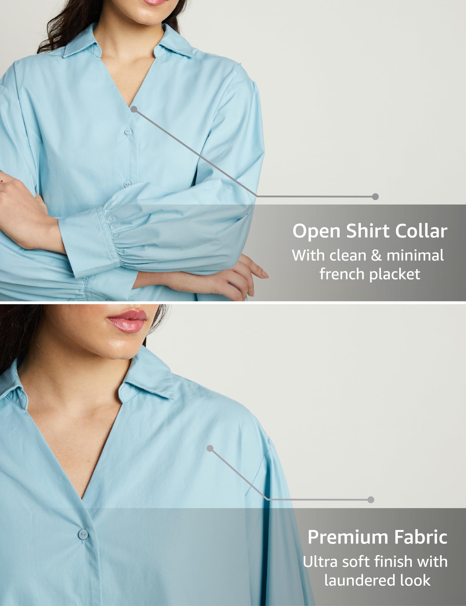 Symbol Women's Oversized Casual Cotton Shirt - Light Blue - Image 4