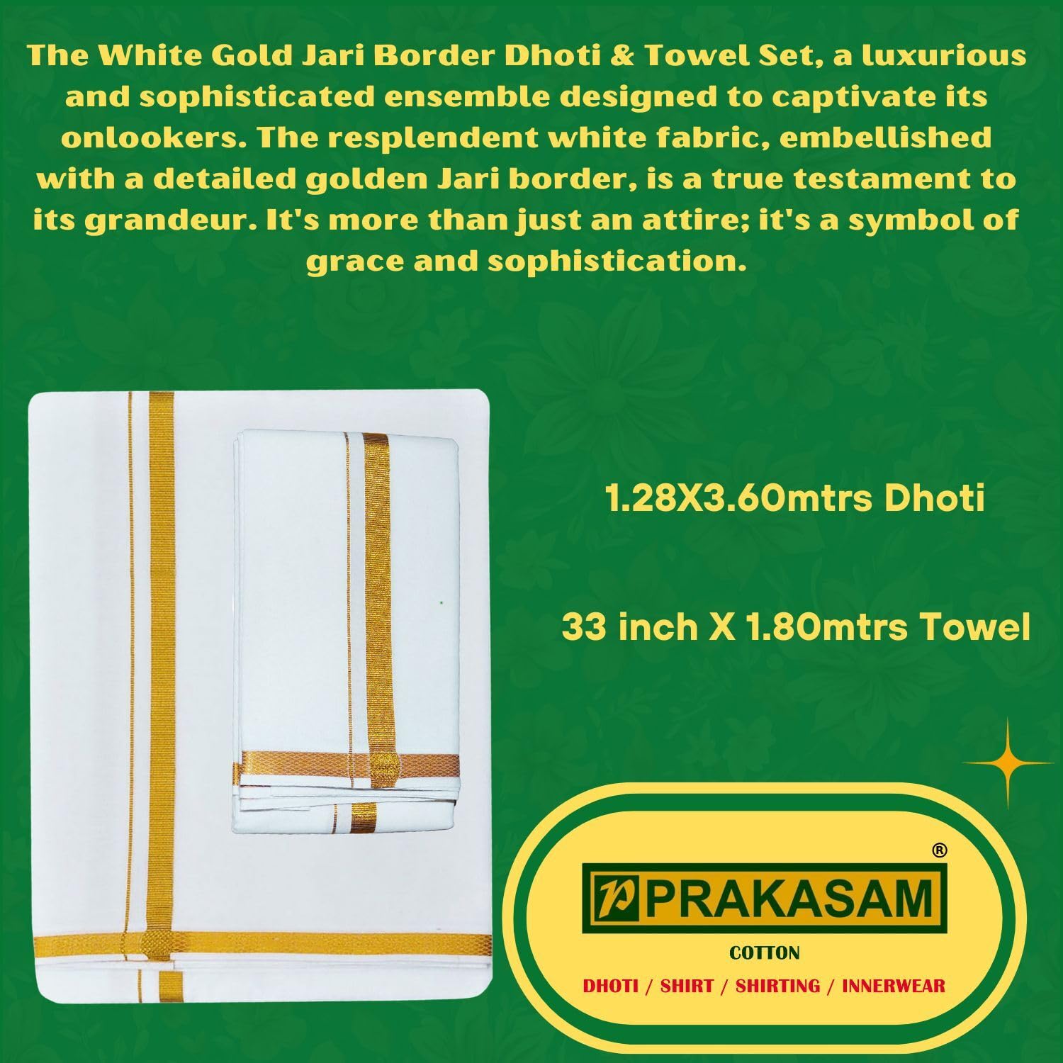 PRAKASAM Cotton Dhoti for Mens - White - Image 4