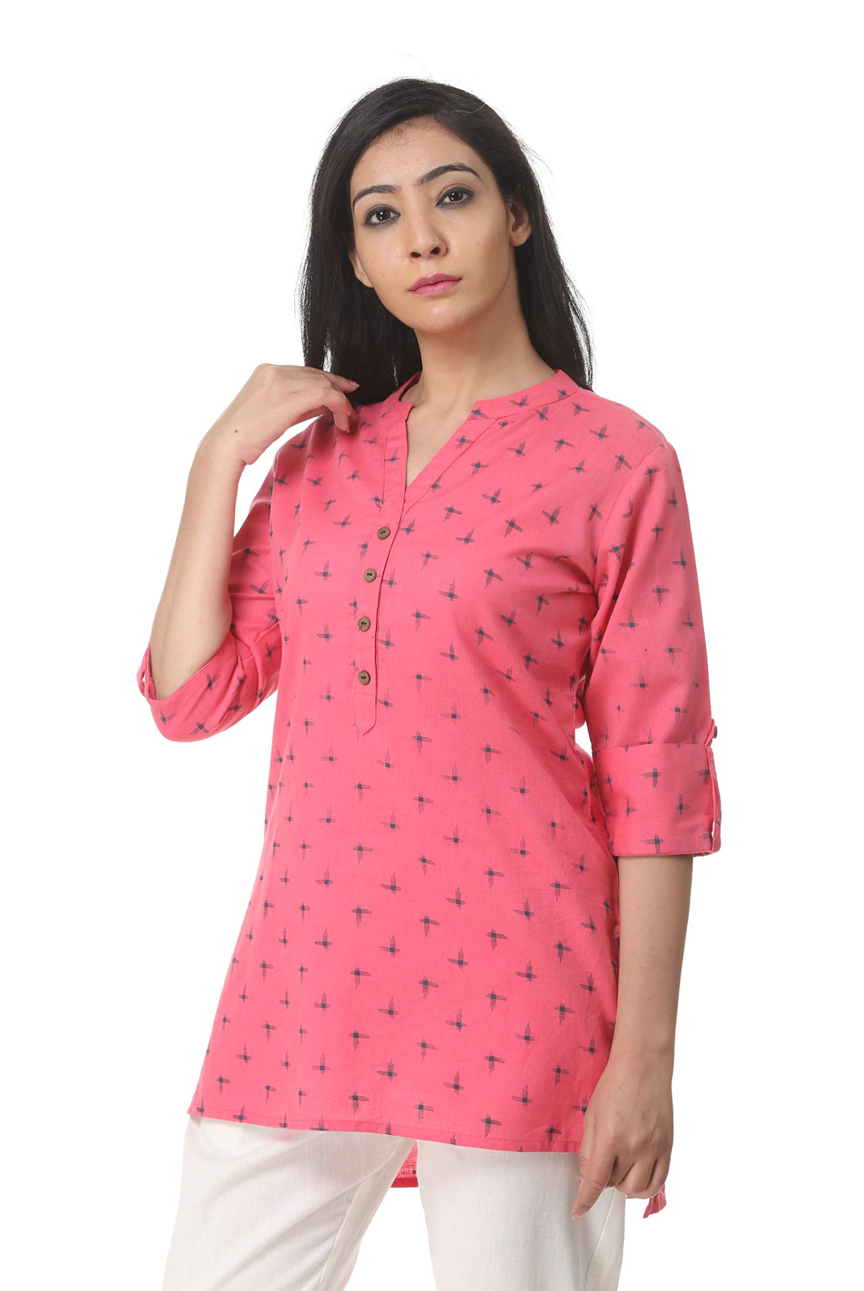 Pistaa Women Cotton Straight Kurta - Peach