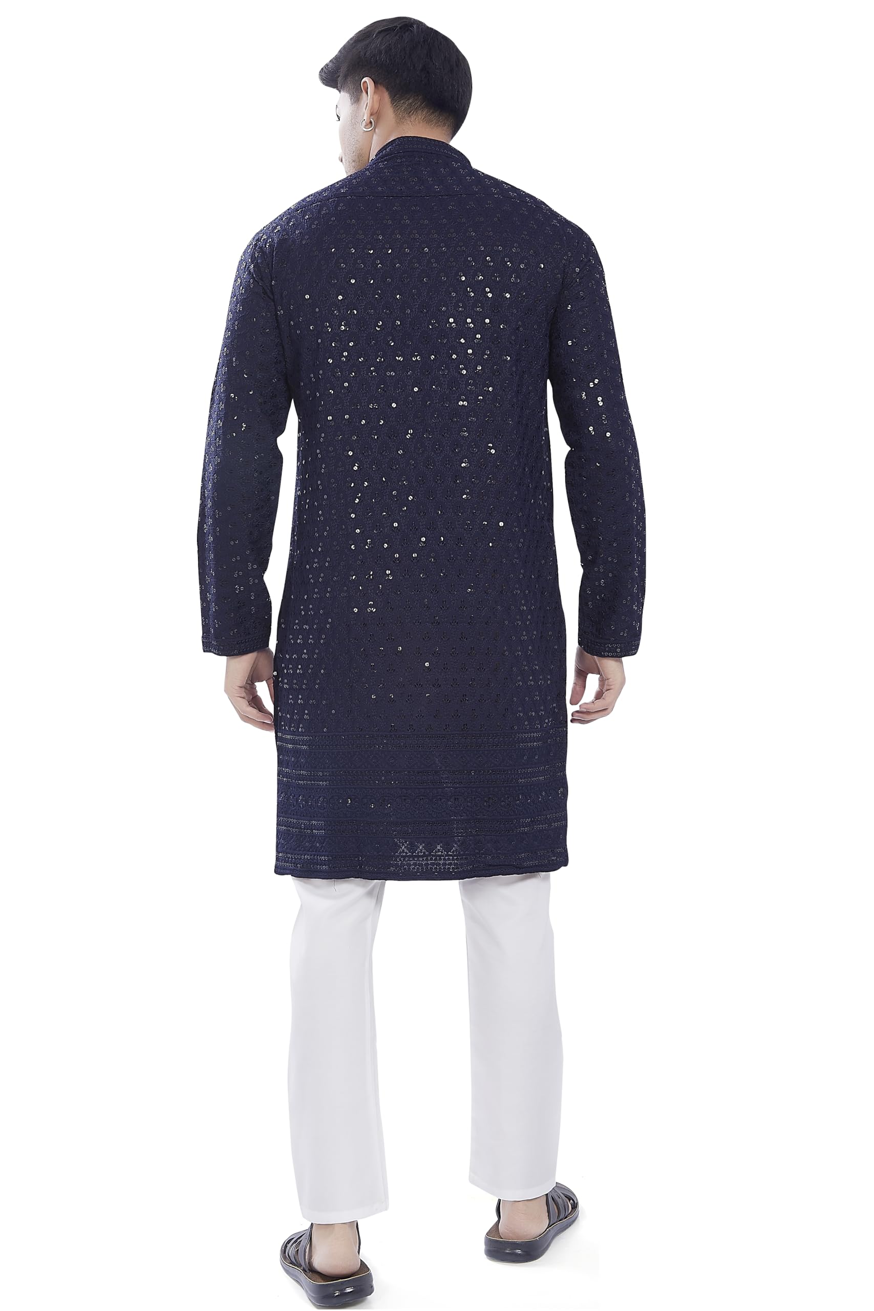 DIVISIVE Men's Sequince Embroidered Kurta - Navy - Image 4