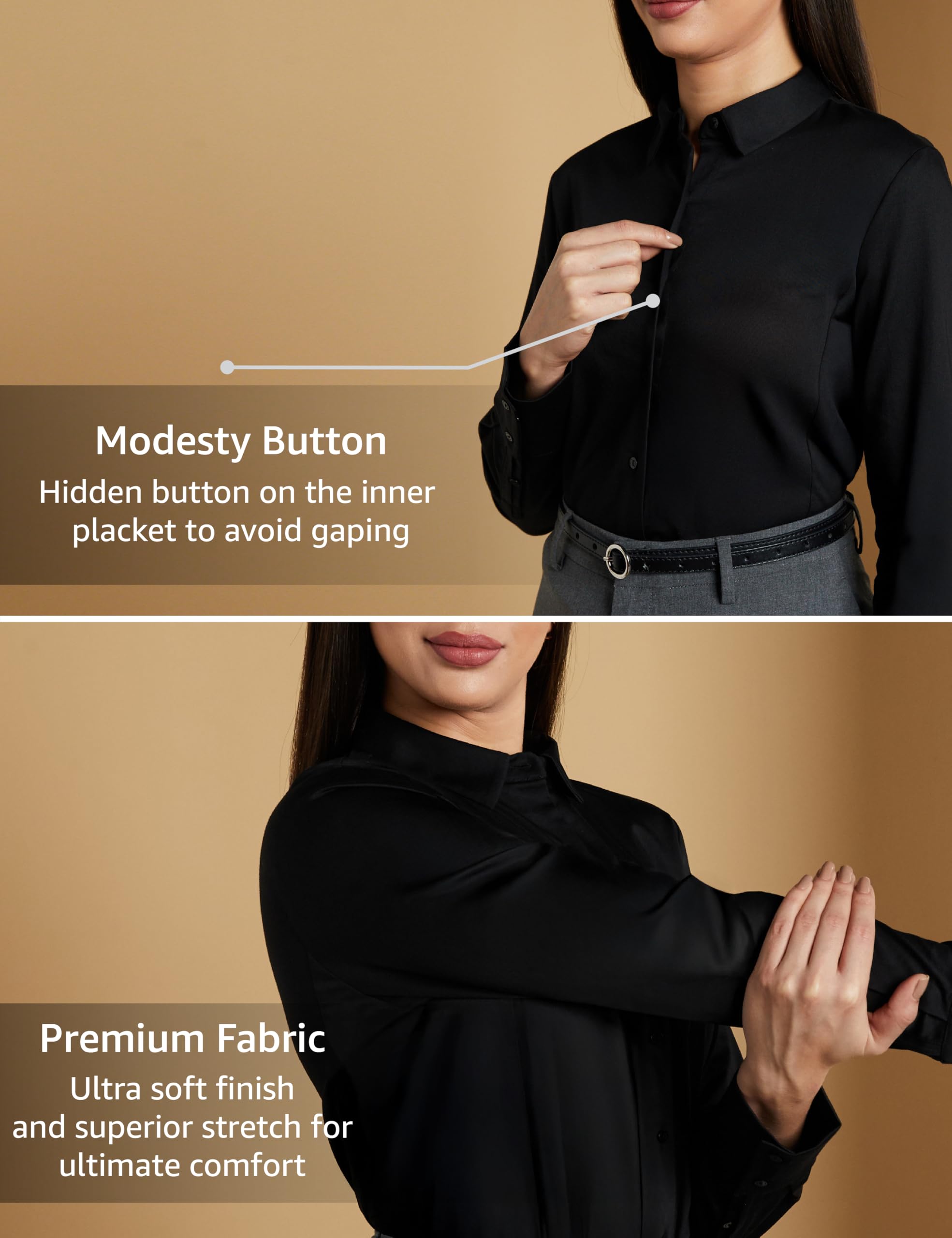 Symbol Women's Cotton Stretch Formal Shirt - Black - Image 5