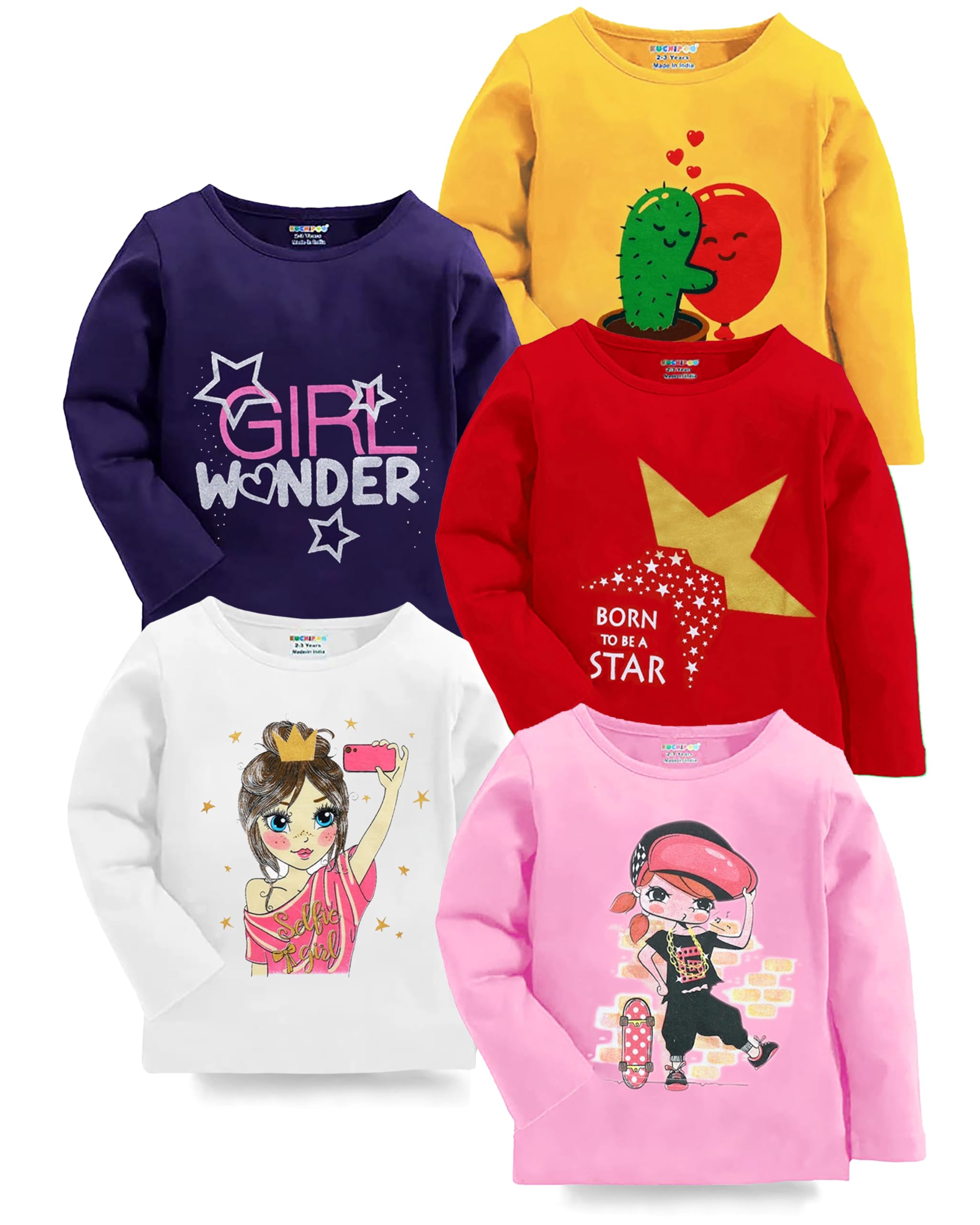 Kuchipoo Girls Cotton T-Shirt - Multi-Colored