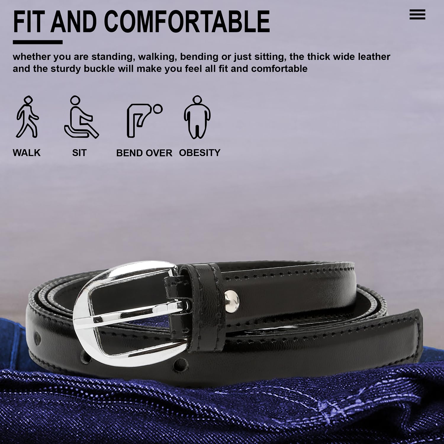 TYBELT Vegan Leather Belt for Women - Black - Image 3