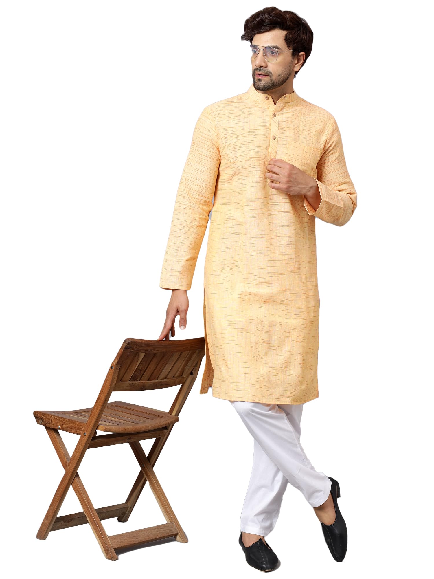CHIKAN Salab Cotton Kurta for Men - Light Yellow