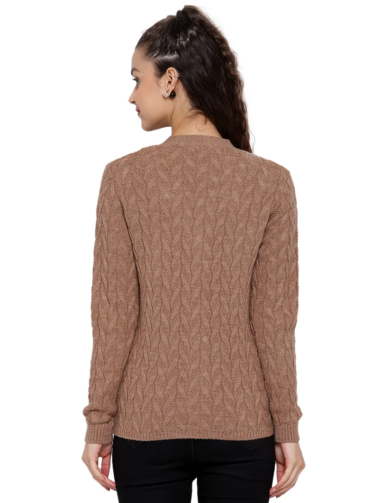 Kalt Women's Acrylic V-Neck Sweater - Light Brown - Image 2