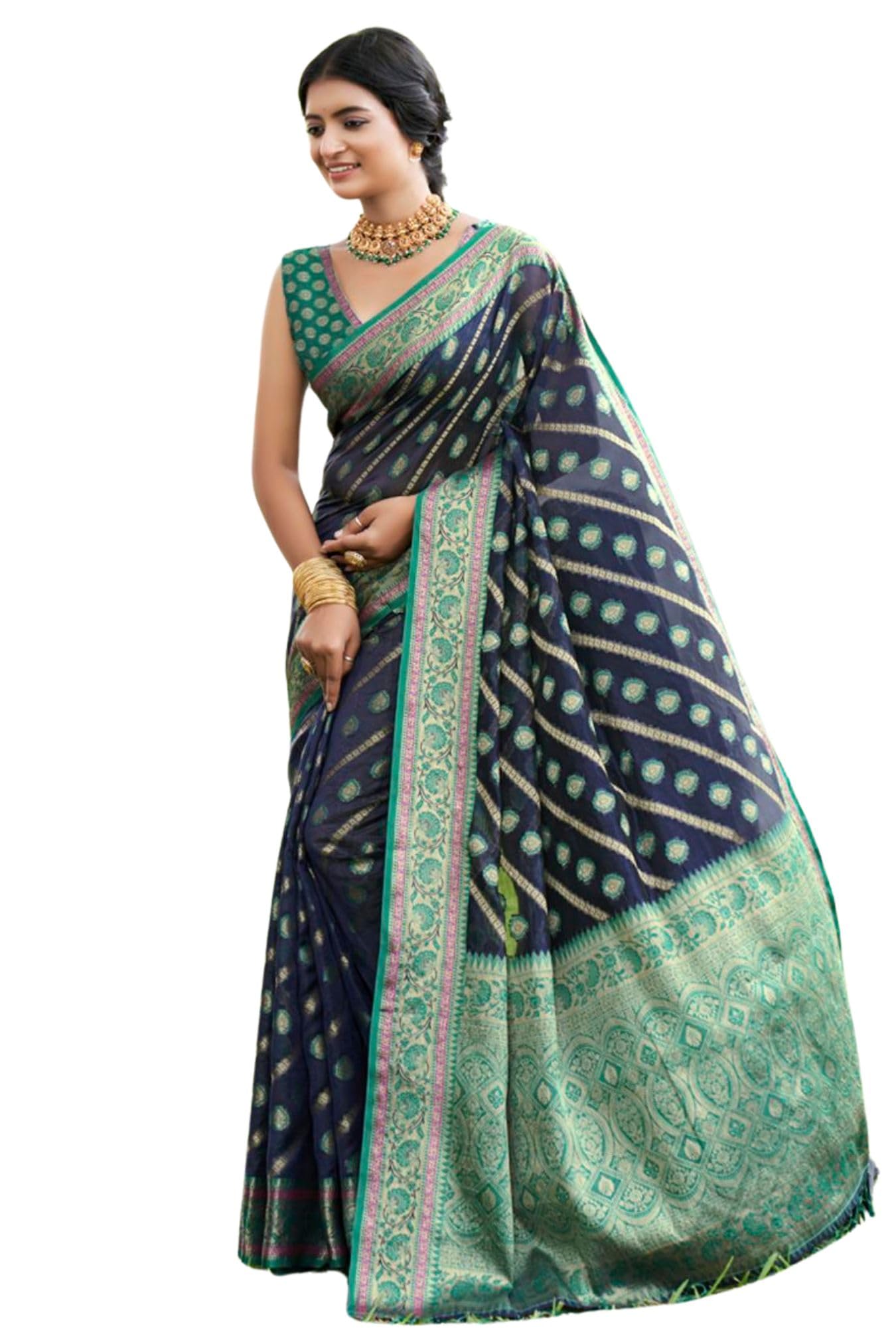 GarbGlide Women Organza Kanjivaram Silk Saree