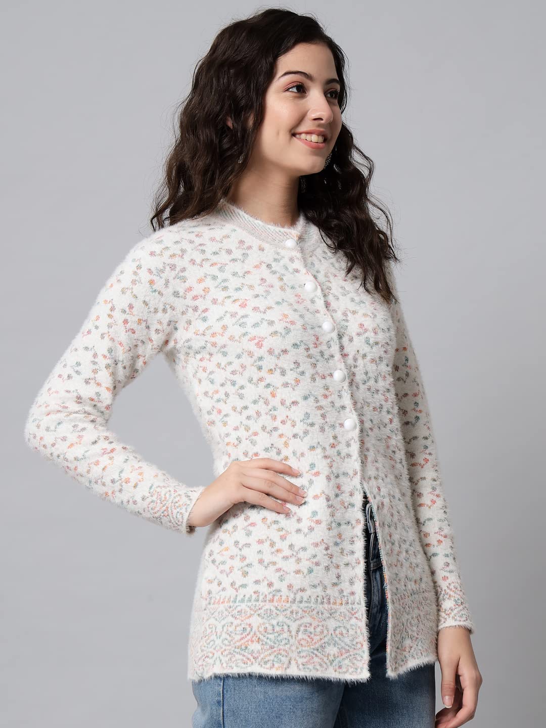 eWools Women's Knitted Cardigan - White - Image 4