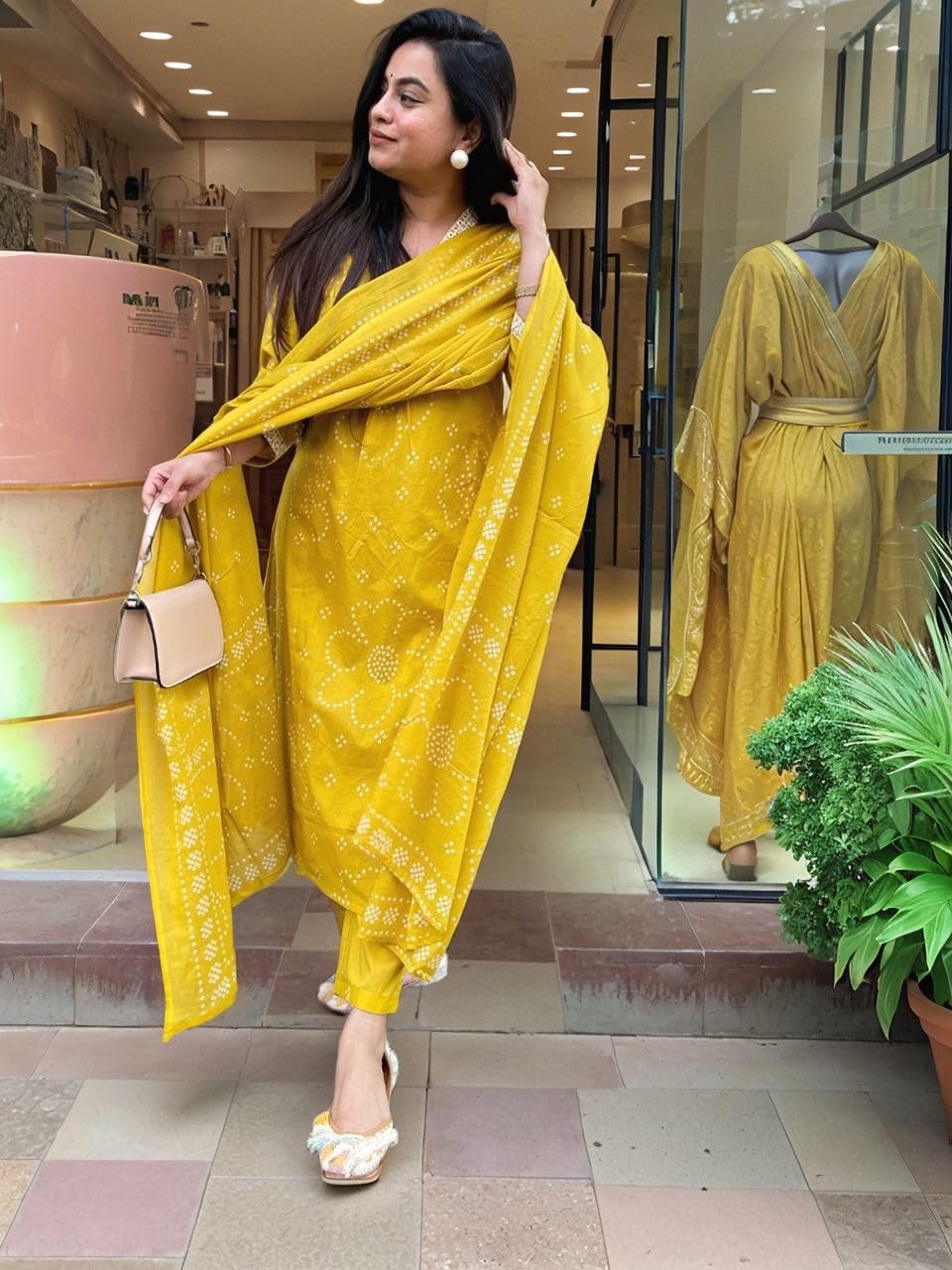 ANNI DESIGNER Women's Rayon Viscose Kurta with Pant & Dupatta - Yellow - Image 5