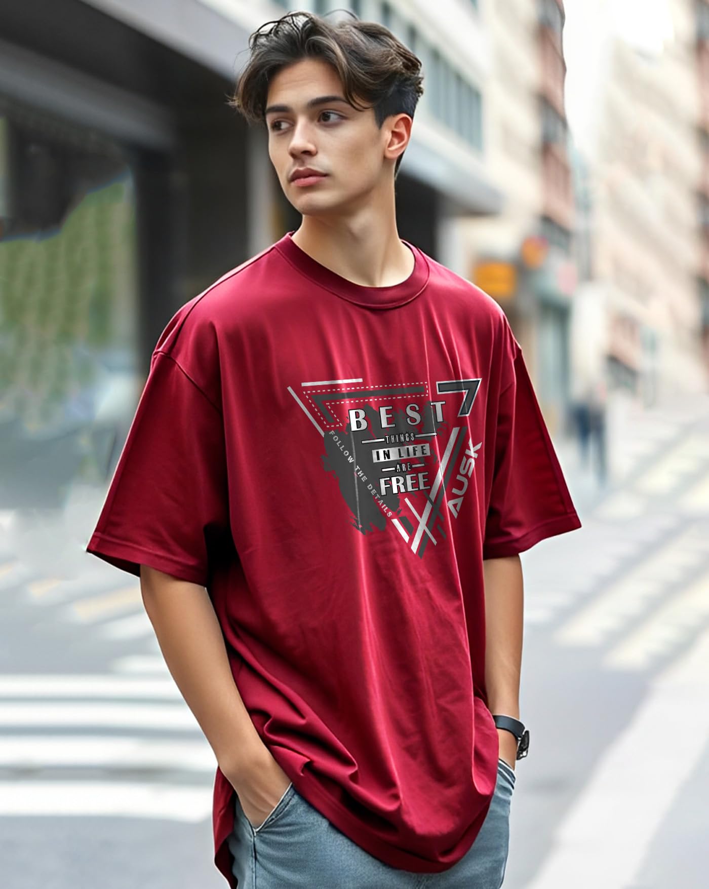 AUSK Men's Maroon T-Shirt - Image 4