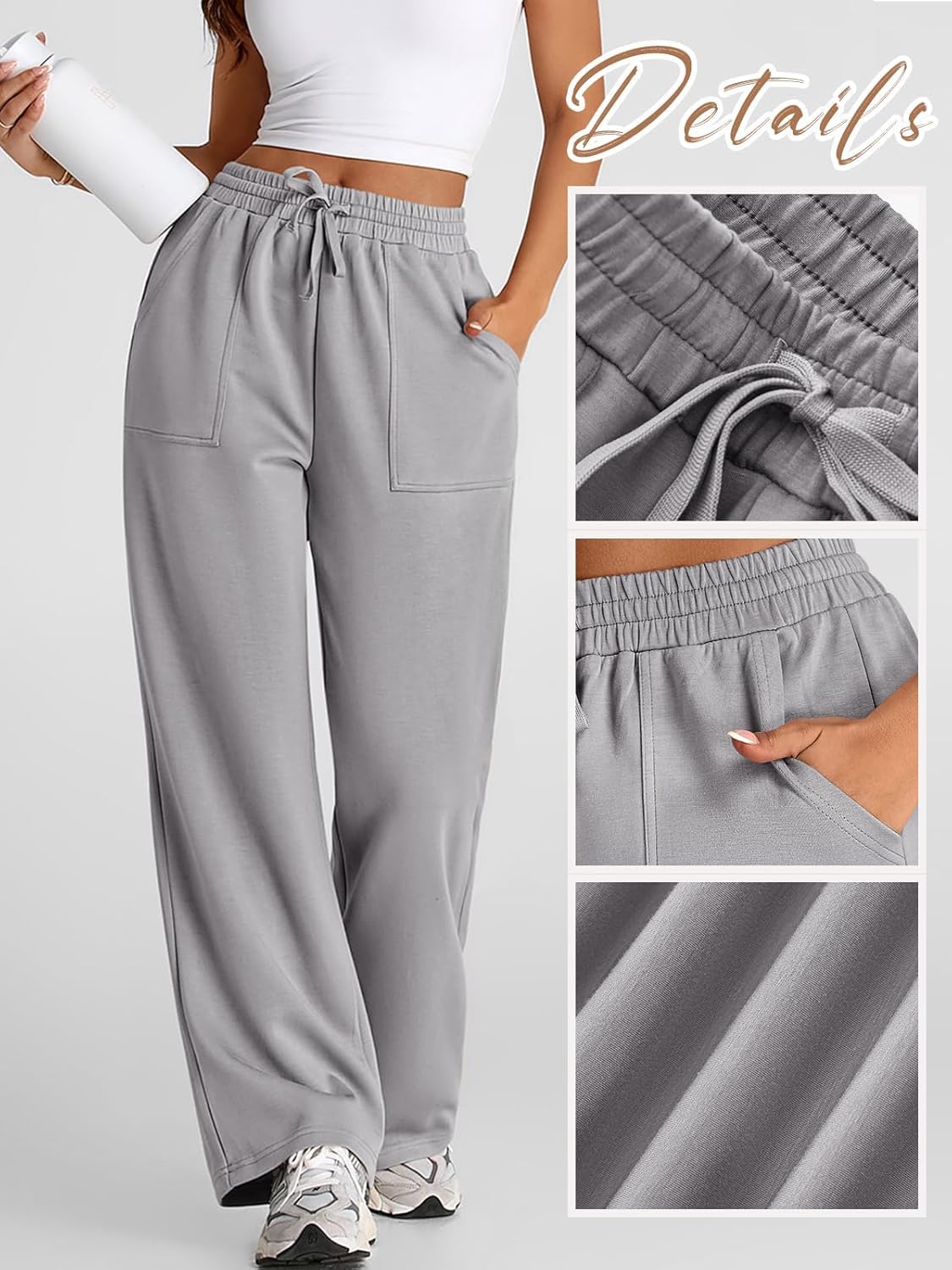 Q-RIOUS Women's Grey High Waisted Sweatpants - Image 3