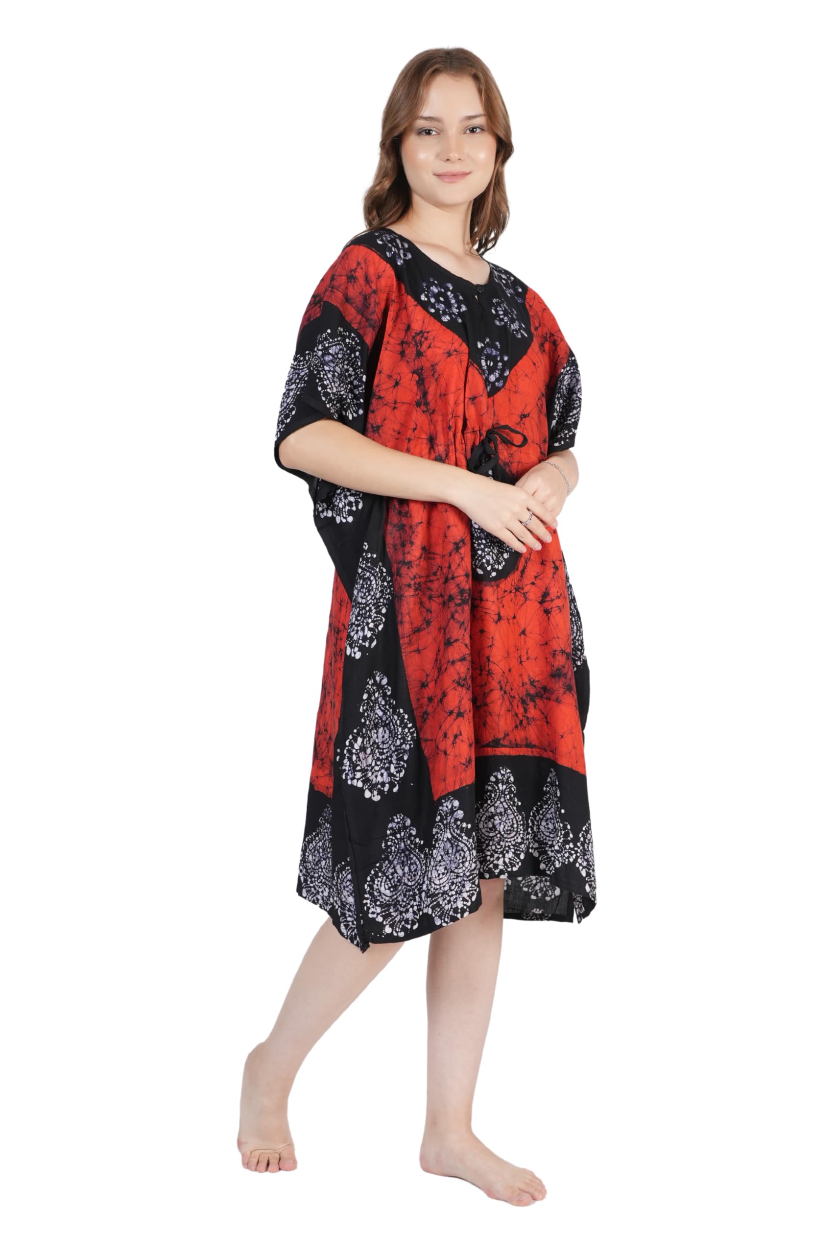 Onekbhalo Women's Cotton Batik Kaftan Nighty - Orange - Image 3