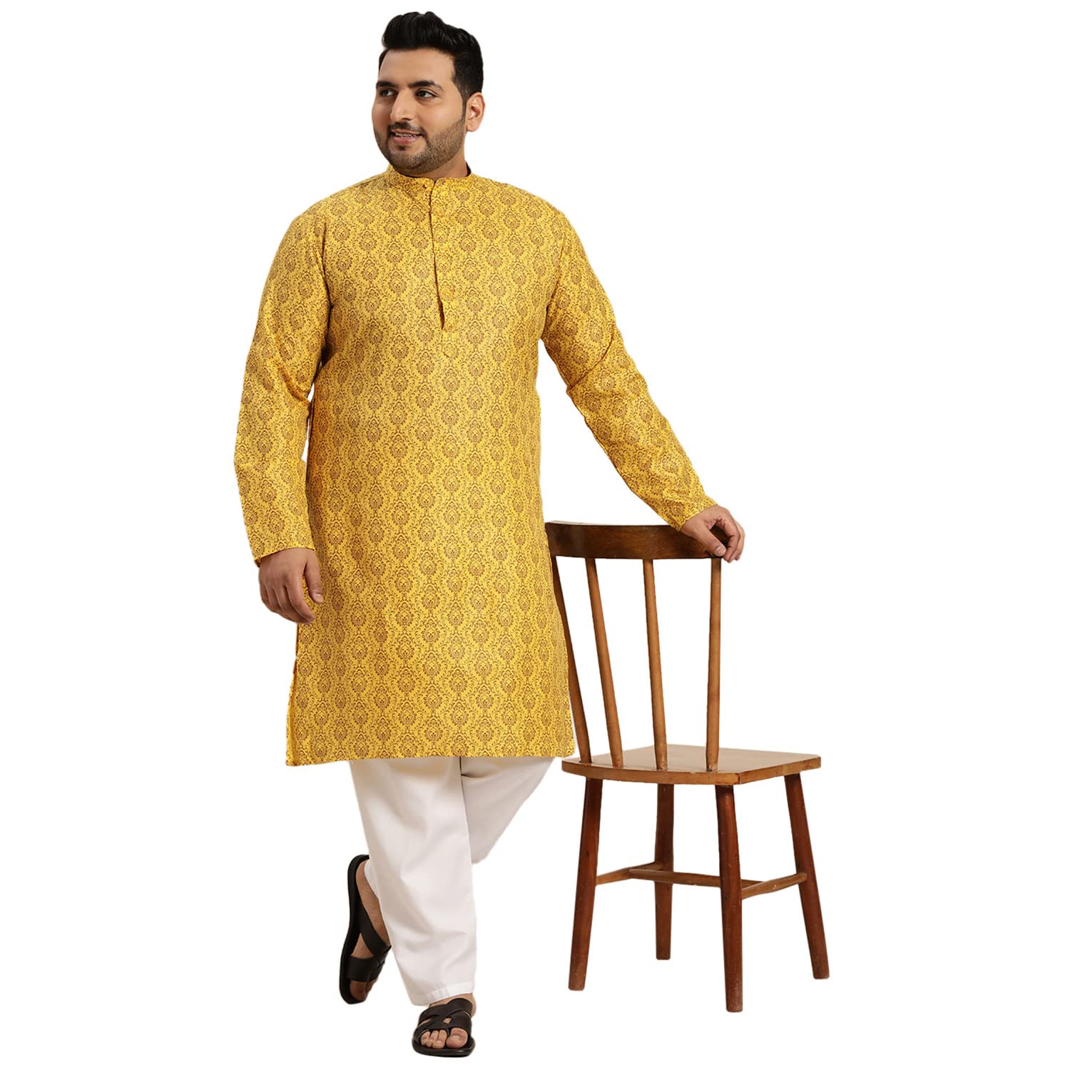 SOJANYA Men's Cotton Blend Kurta - Mustard - Image 5
