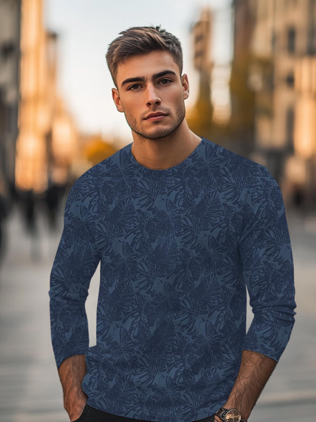 Urbano Fashion Men's Indigo Printed T-Shirt - Image 2