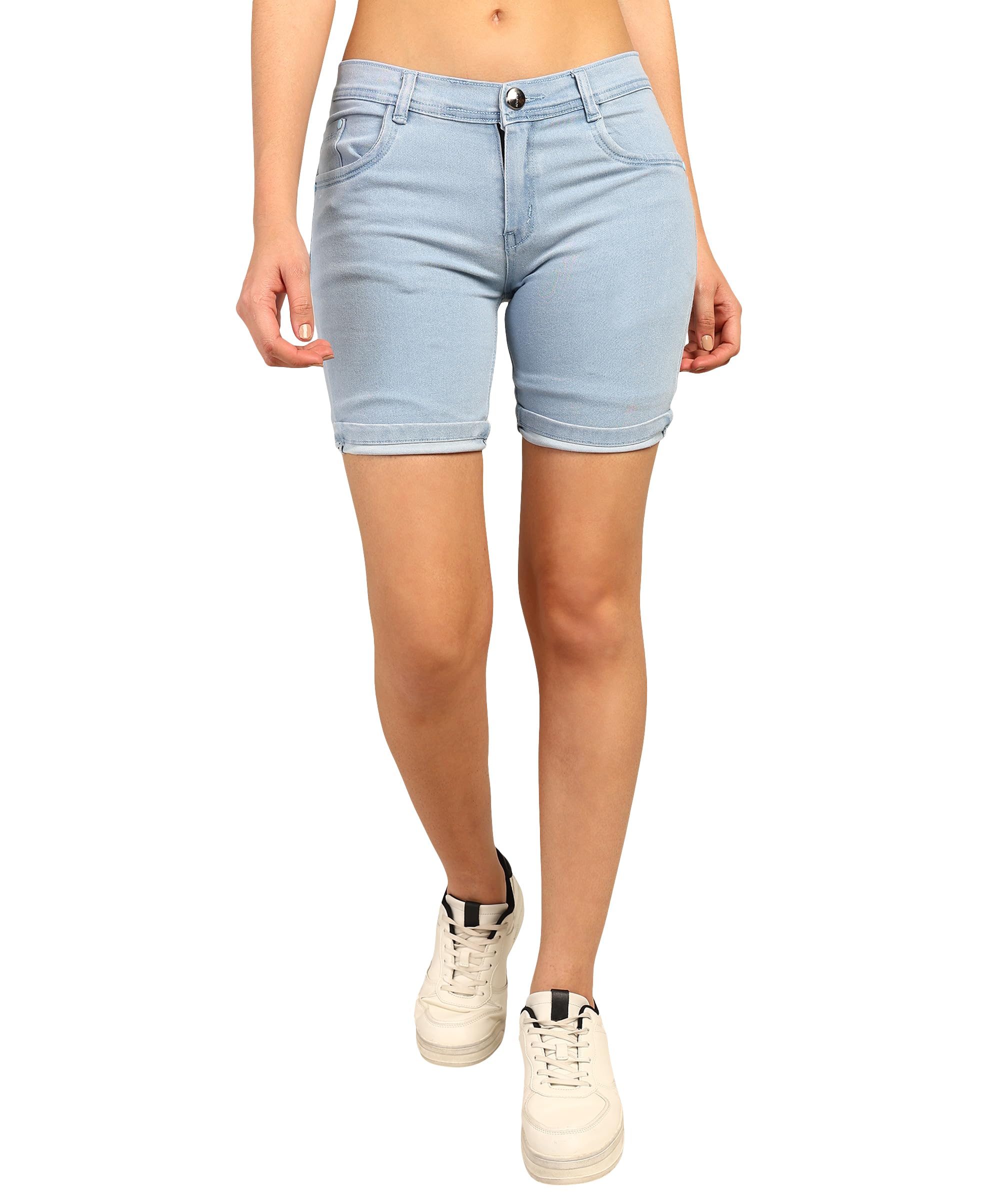 Nifty Women's Denim Stretchable Shorts - SkyBlue