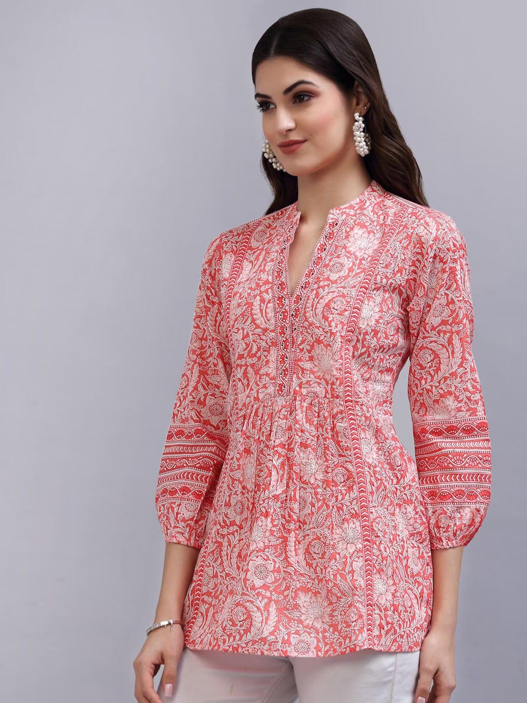 Rytras Orange Floral Cotton Top for Women - Image 3