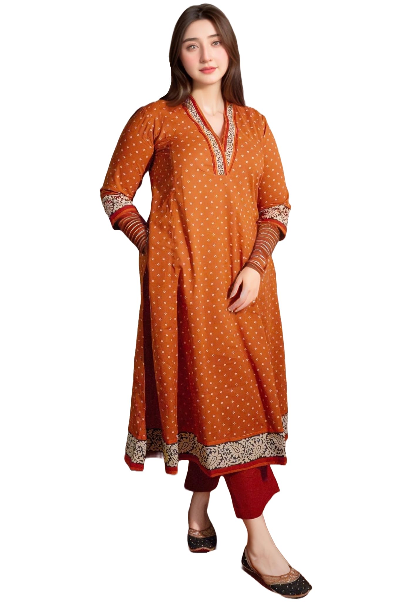 ANNI DESIGNER Orange Anarkali Kurta Set for Women