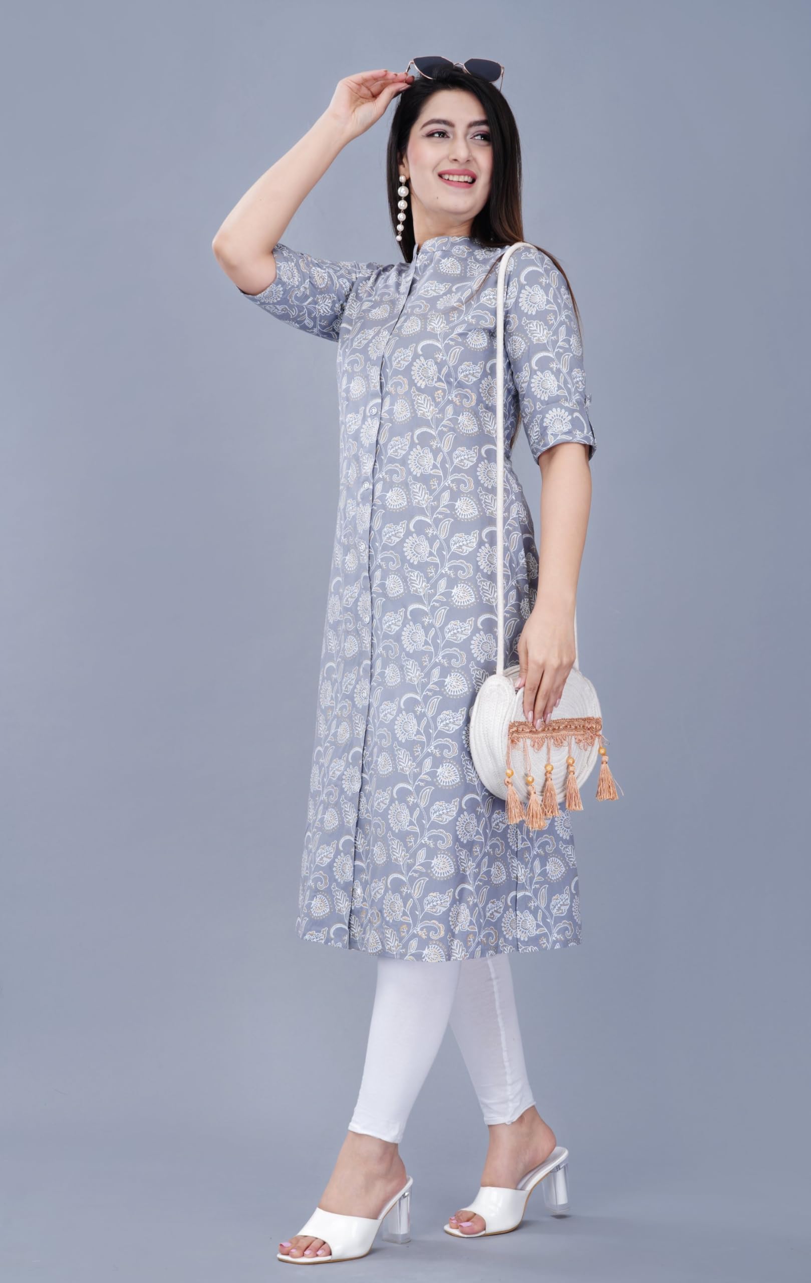 Mintmarie Khadi Women Printed Kurti - Grey - Image 3