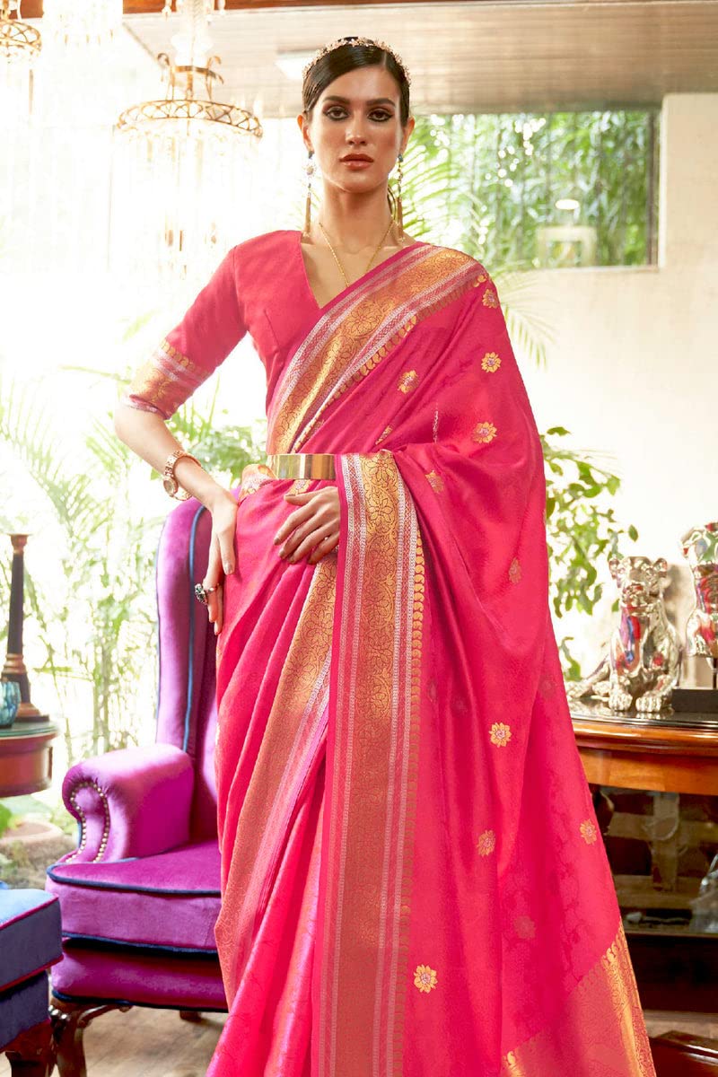 SWORNOF Kanjivaram Soft Silk Saree for Women - Rani - Image 4