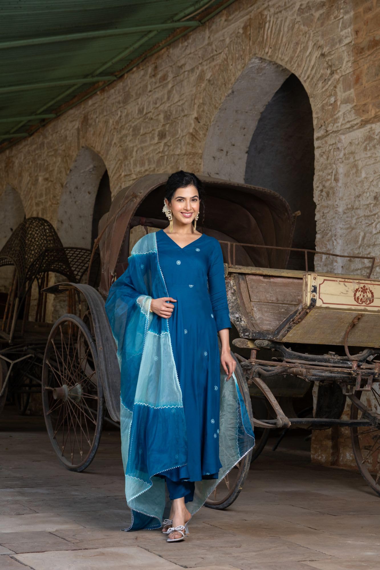 GoSriKi Women's Embroidered Anarkali Kurta - Blue - Image 4