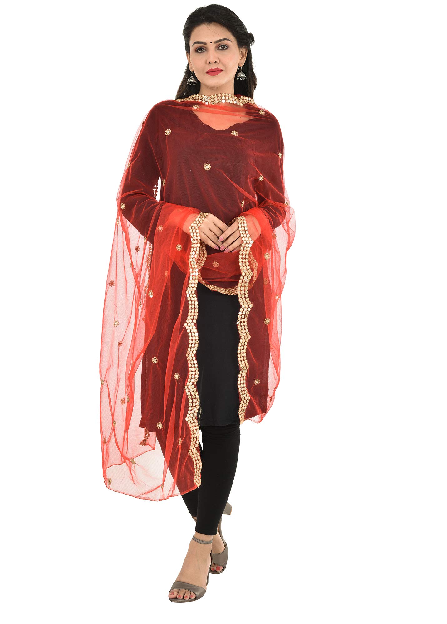 YOUTHQUAKE Red Embroidered Chiffon Dupatta for Women - Image 2