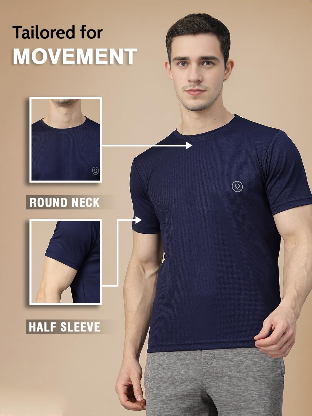 CHKOKKO Navy Blue Quick Dry Gym T-Shirt for Men - Image 3