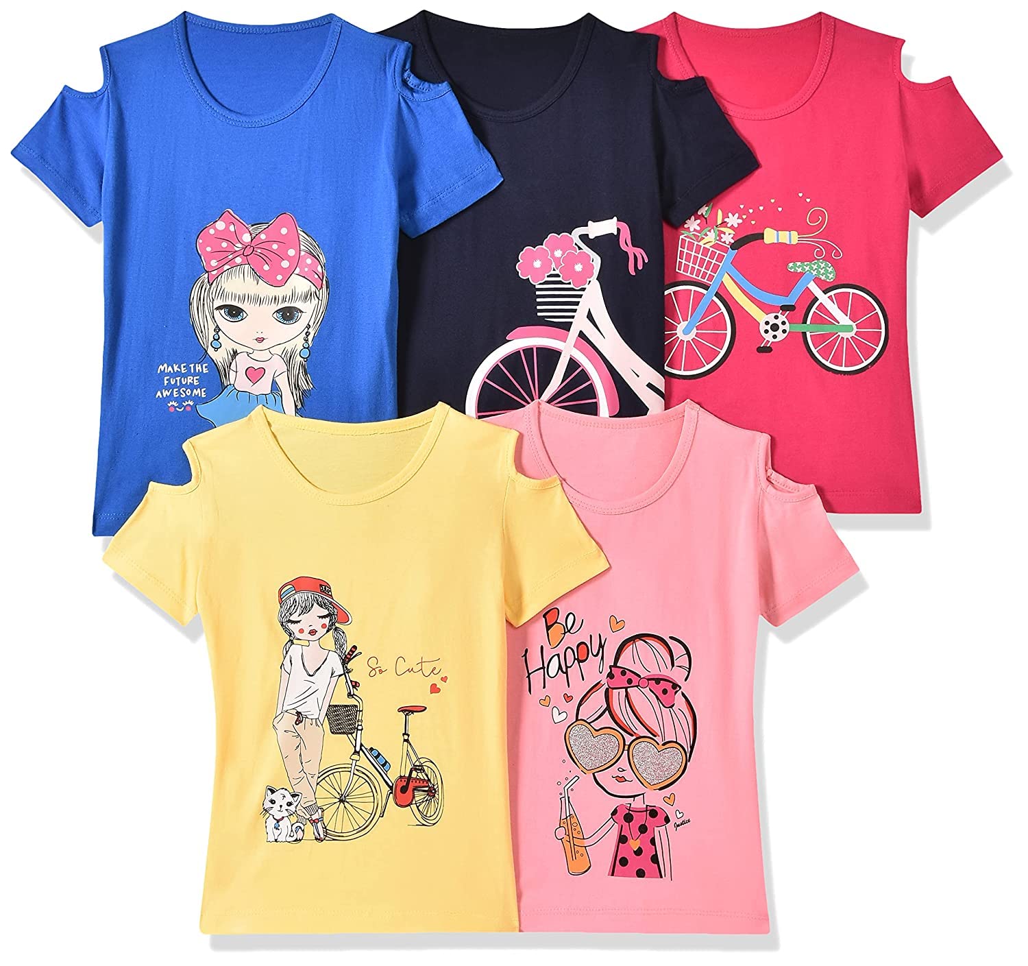 T2F Girl's Cotton Printed T-Shirt