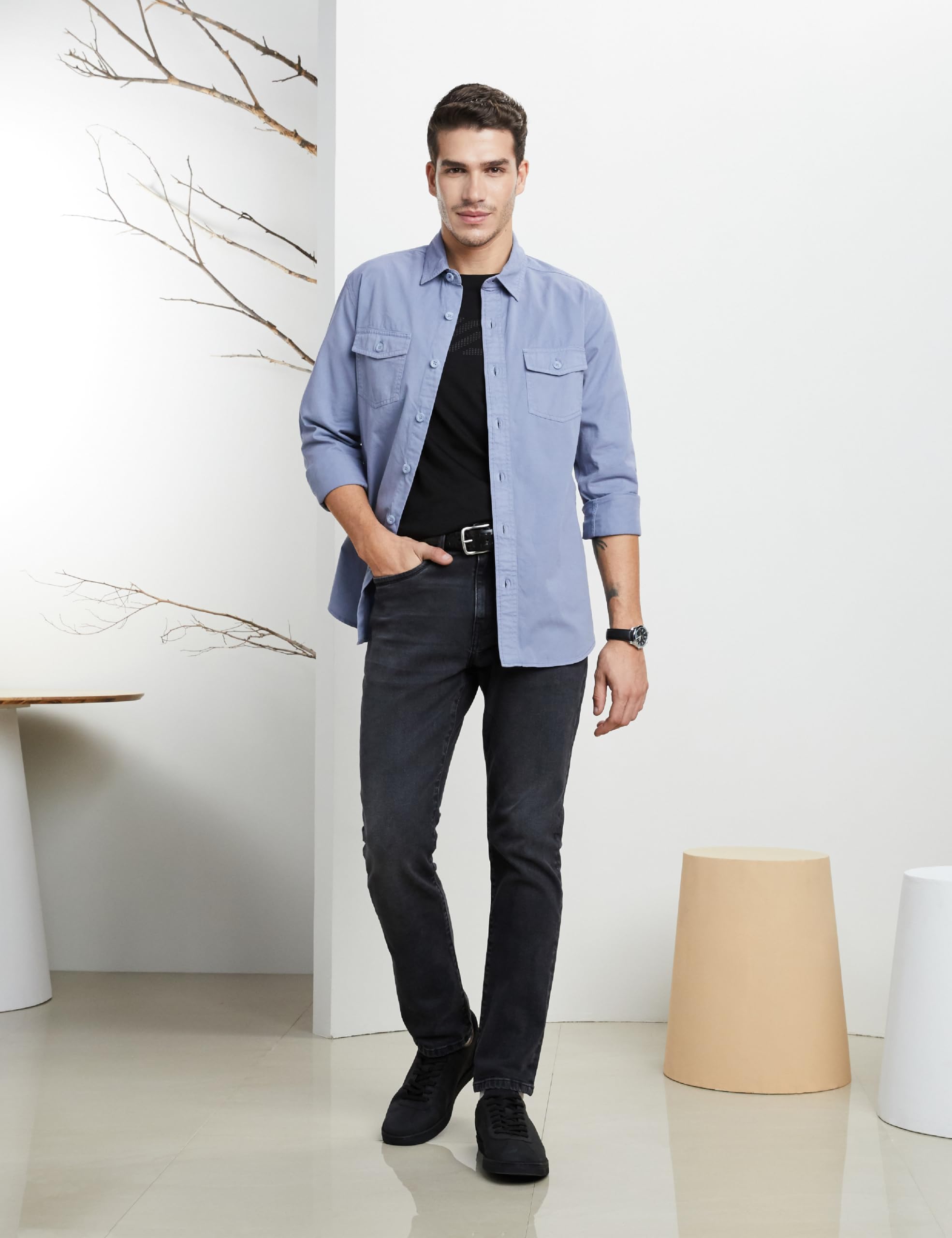 Symbol Men's Lt Blue Casual Twill Shirt - Image 3