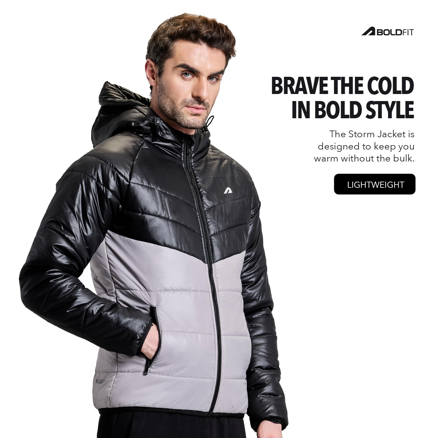 Boldfit Grey Black Puffer Jacket for Men - Image 3