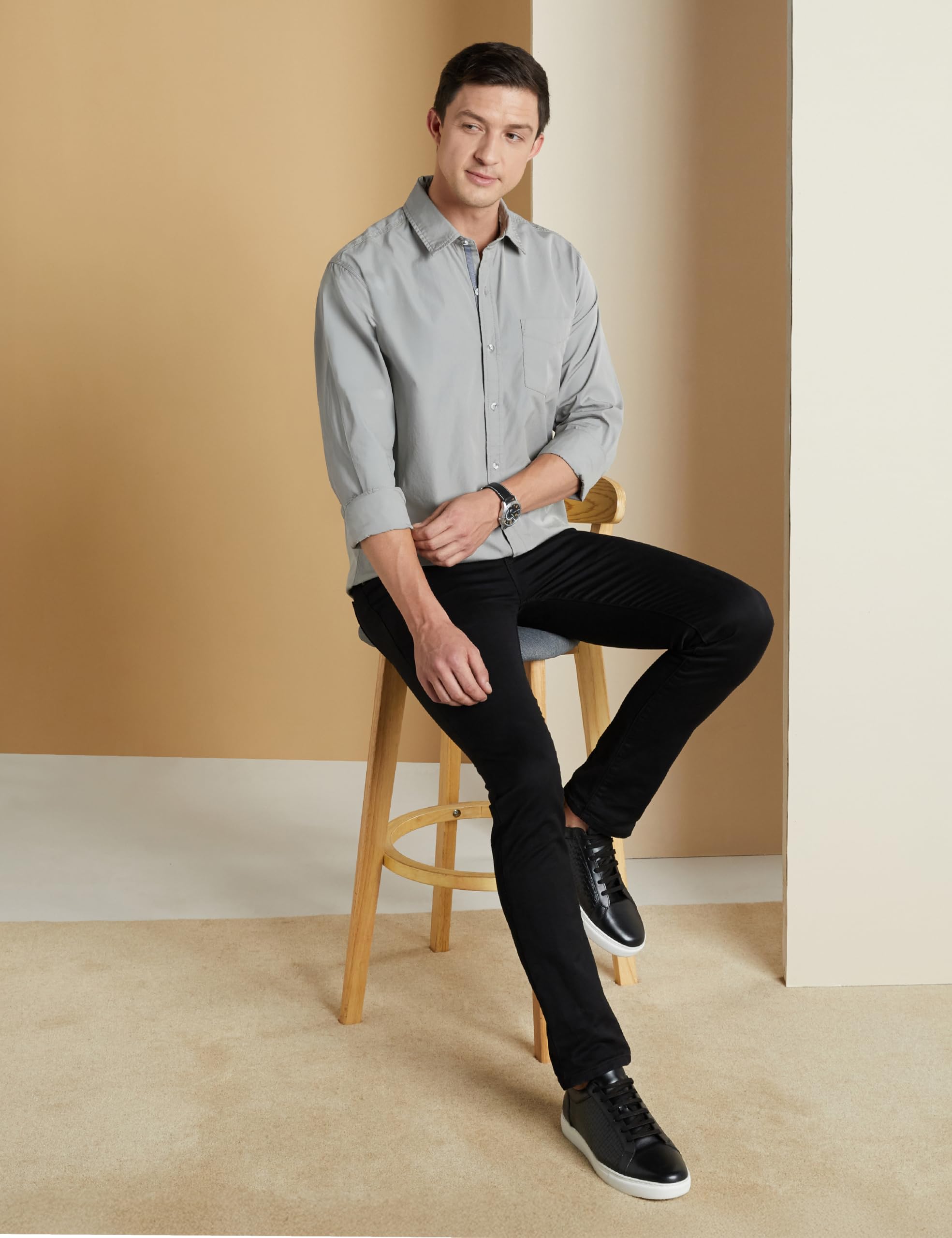 Symbol Men's Casual Cotton Poplin Shirt - Light Grey - Image 3