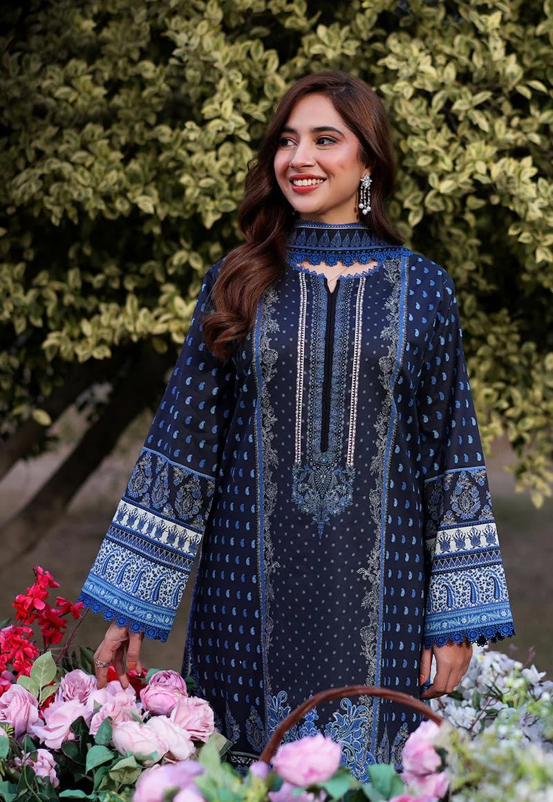 GoSriKi Women's Rayon Viscose Printed Straight Pakistani Kurta Set - Deniz Blue - Image 4