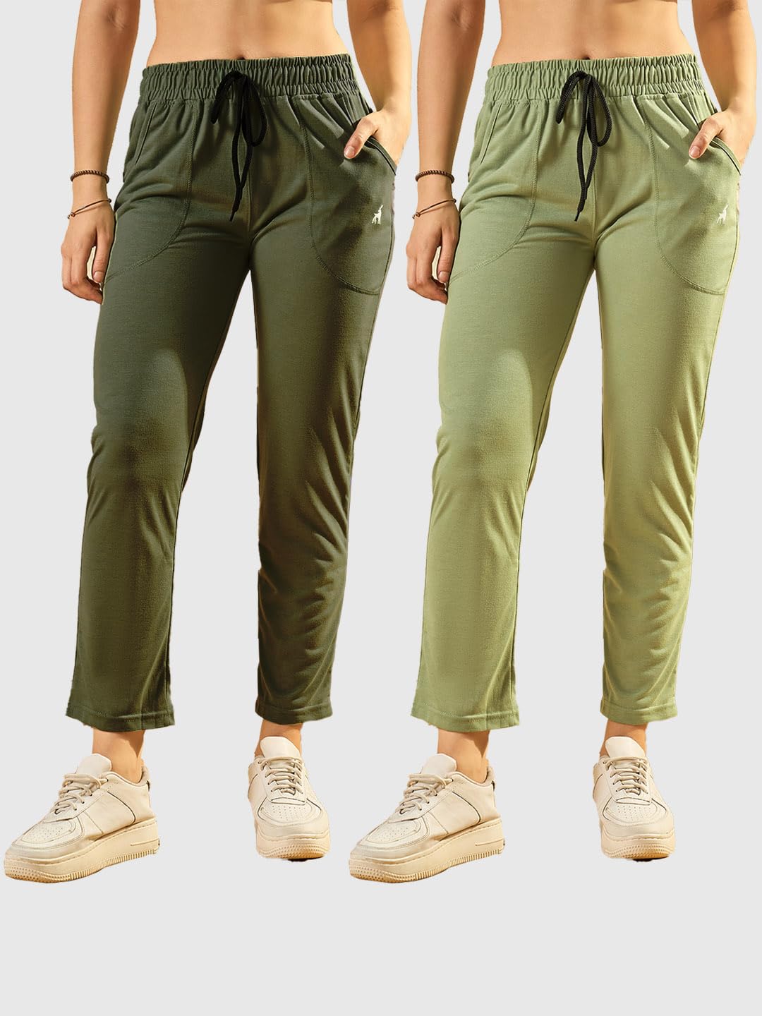 Modeve Women's Cotton Blend Track Pants - Pista & Olive - Image 5