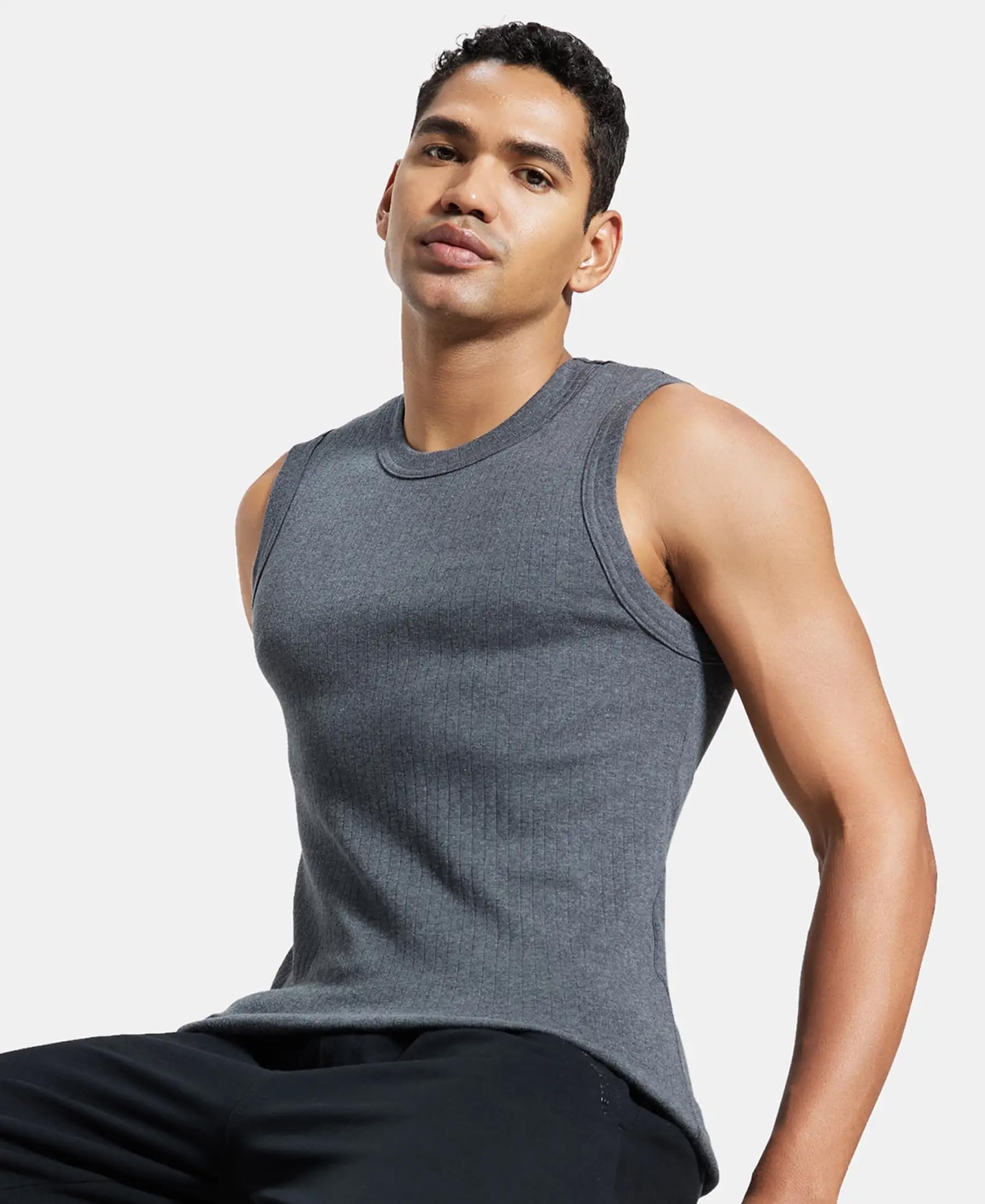 Jockey Men's Cotton Rib Muscle Vest - Charcoal Melange - Image 5