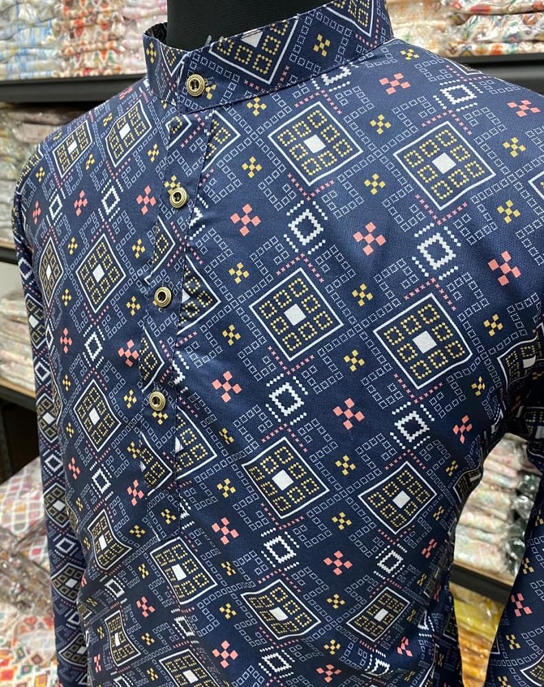 FOXDX Men's Cotton Blend Printed Long Kurta - Image 5