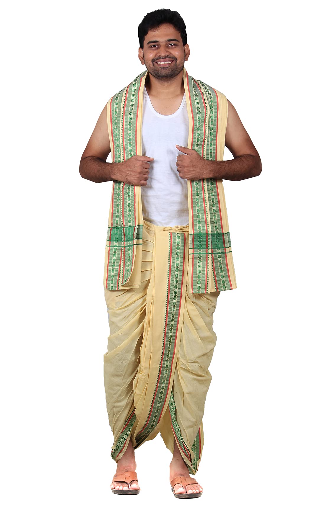 PRAKASAM Cotton Men's Panchakacham Dhoti Towel Set - Image 3