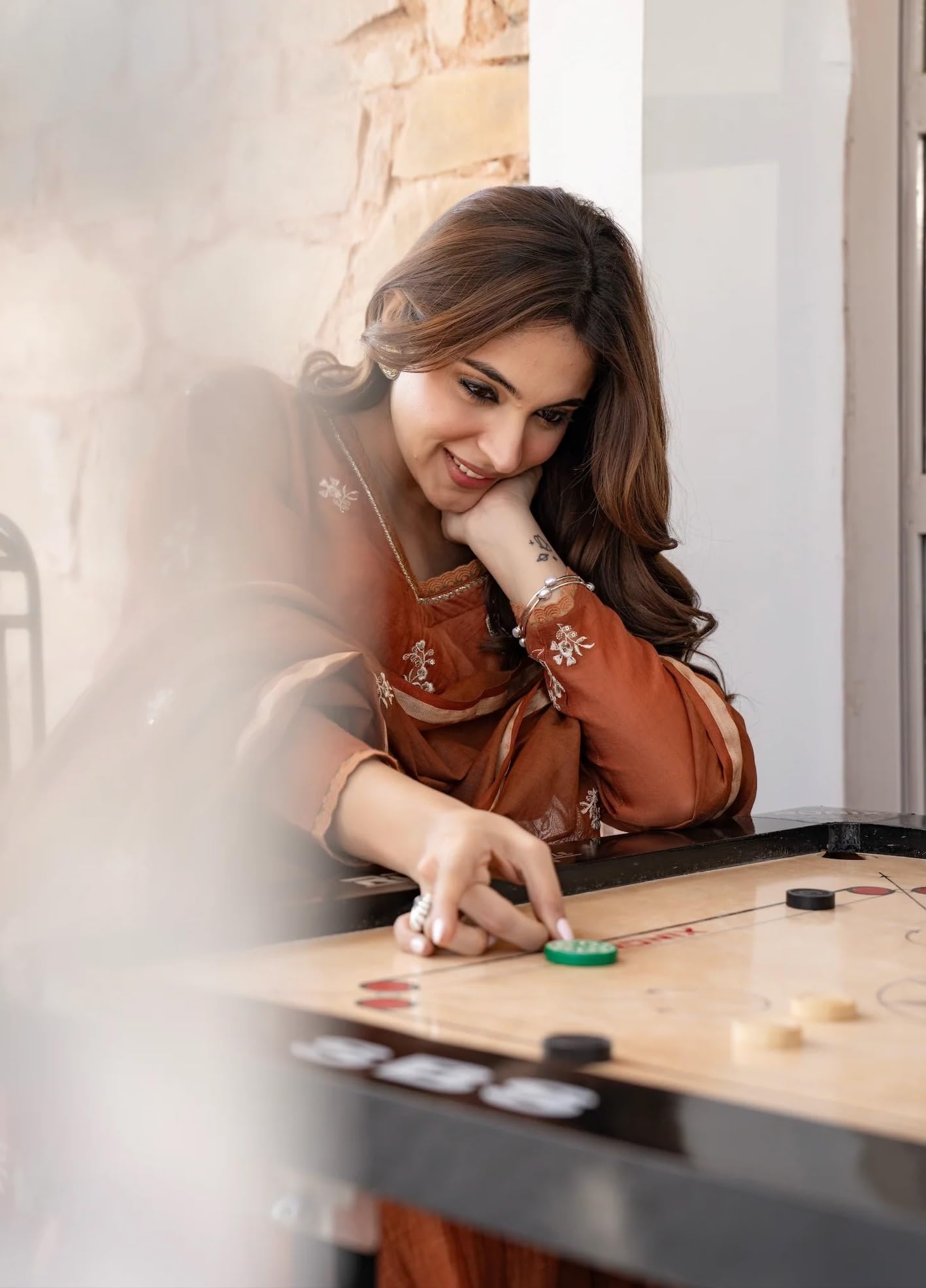 Anarkali Kurta Pant Dupatta Set for Women - Orange Embroidered - Image 4