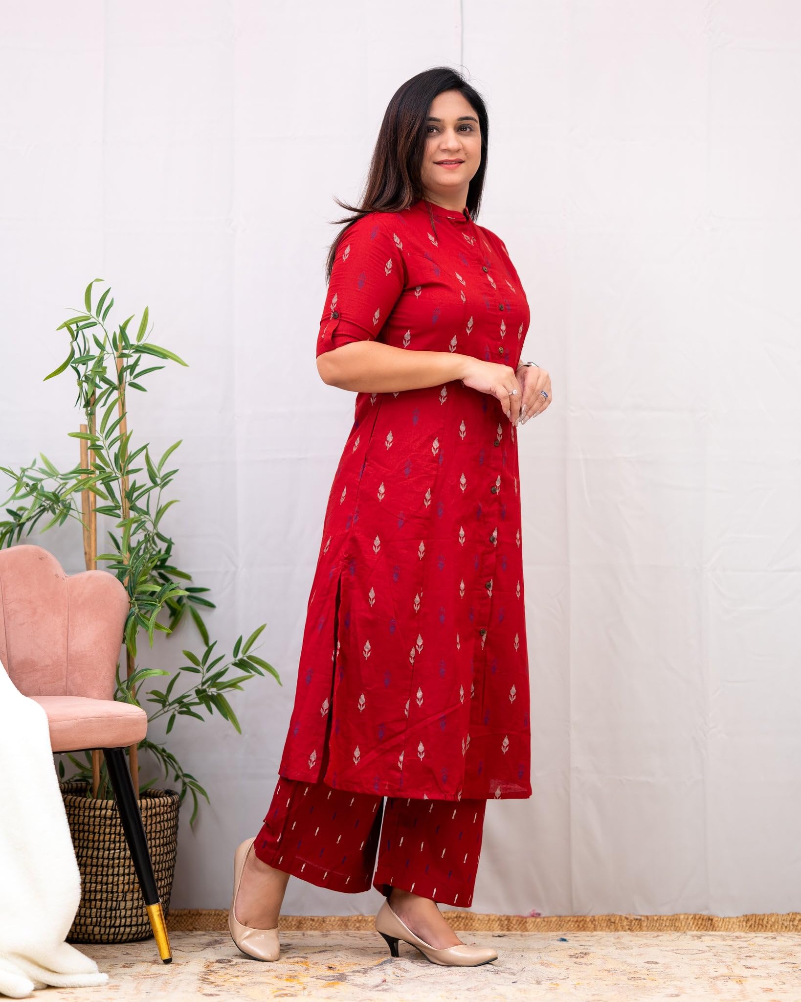 GoSriKi Red Rayon Viscose A-Line Kurta Set for Women - Image 2