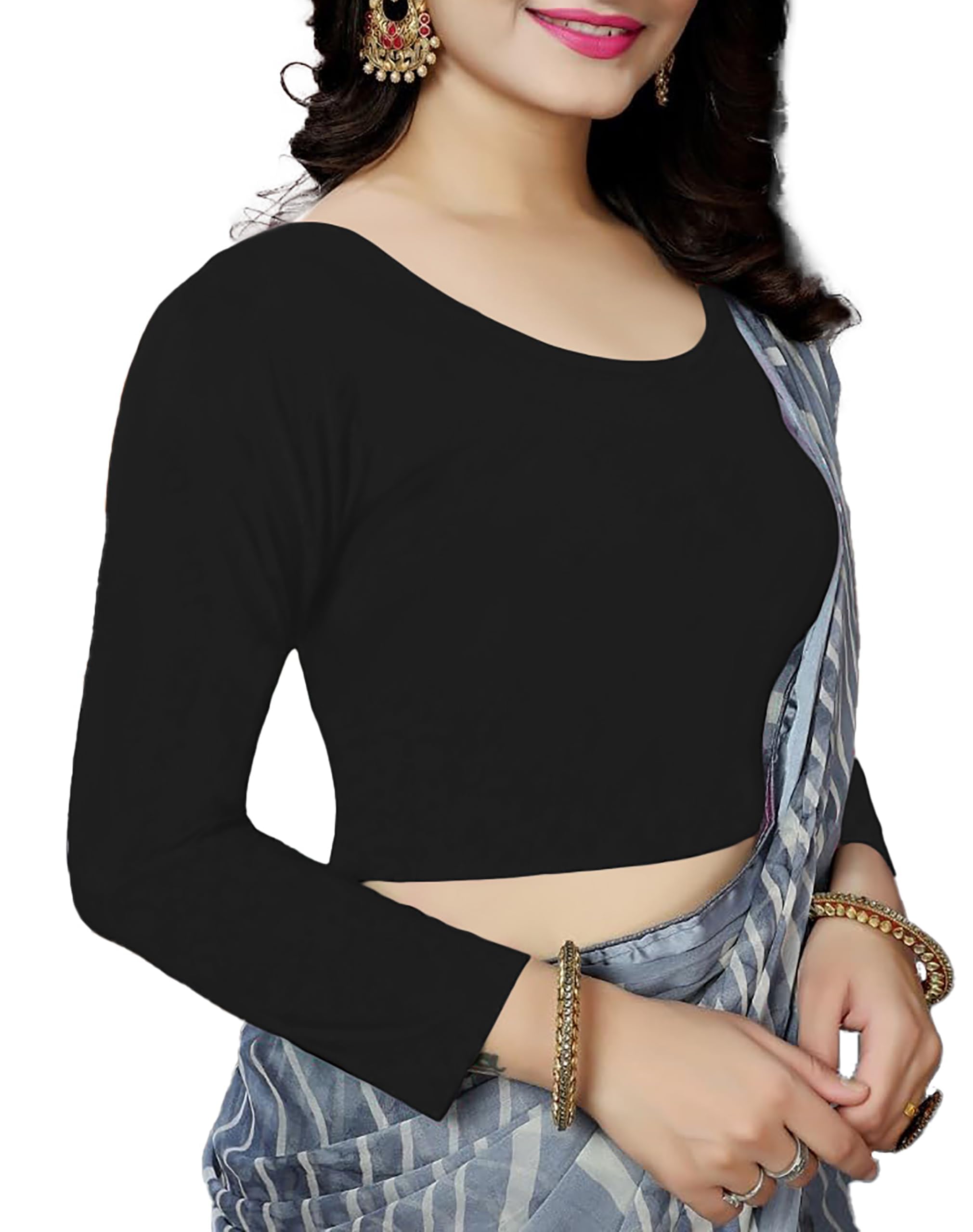 Basic Women Black Scoop Neck Crop Top - Image 2